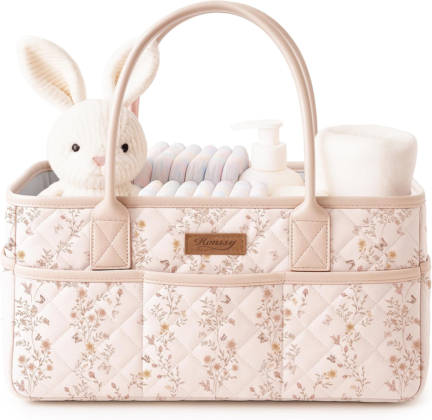 Detalle de Konssy Floral Diaper Caddy Organizer, Quilted Polyester with Removable Divider
