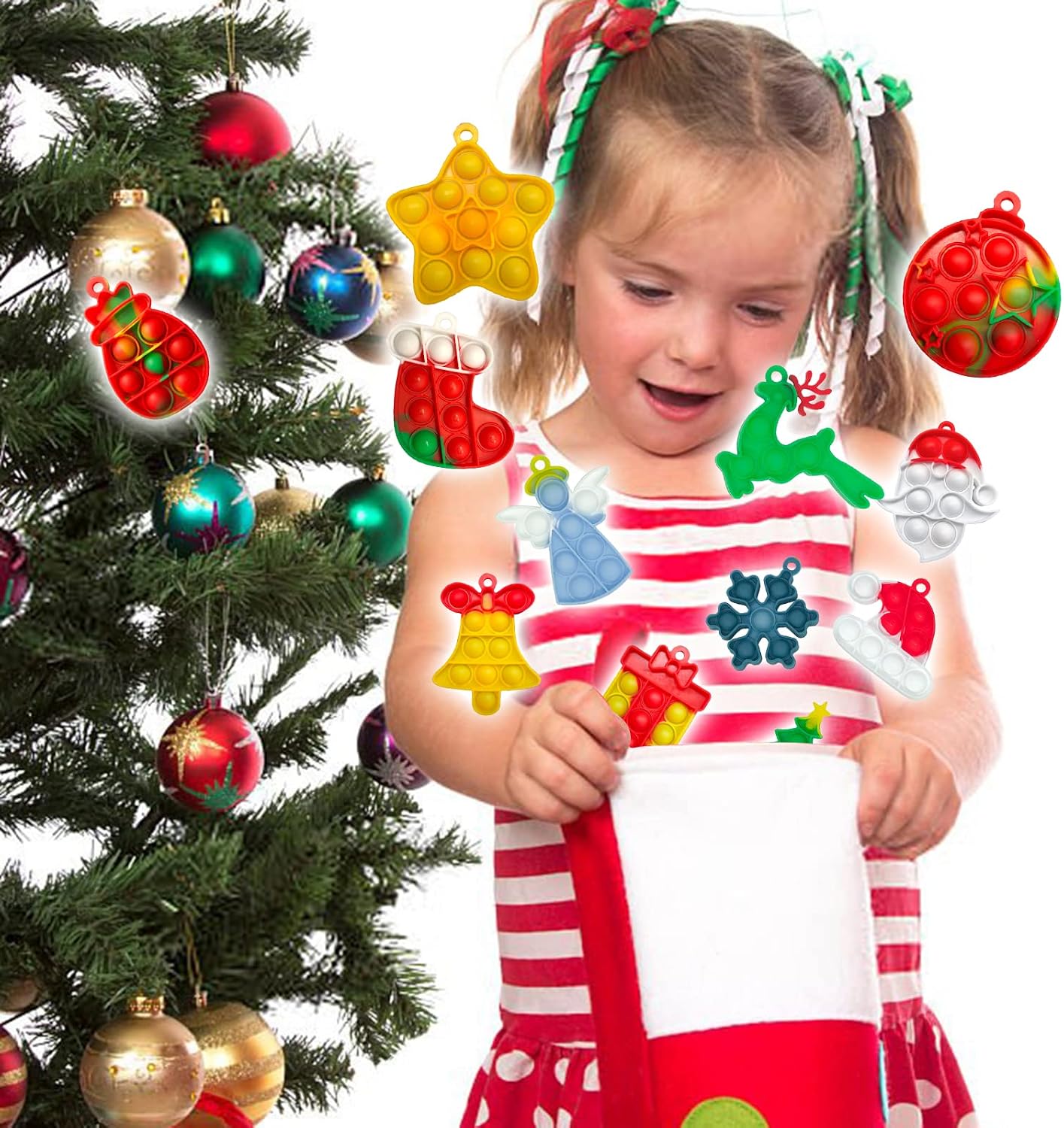 Detalle de SUNOWE Christmas Mini Push Pop Fidget Keychains, 24-Piece Silicone Set