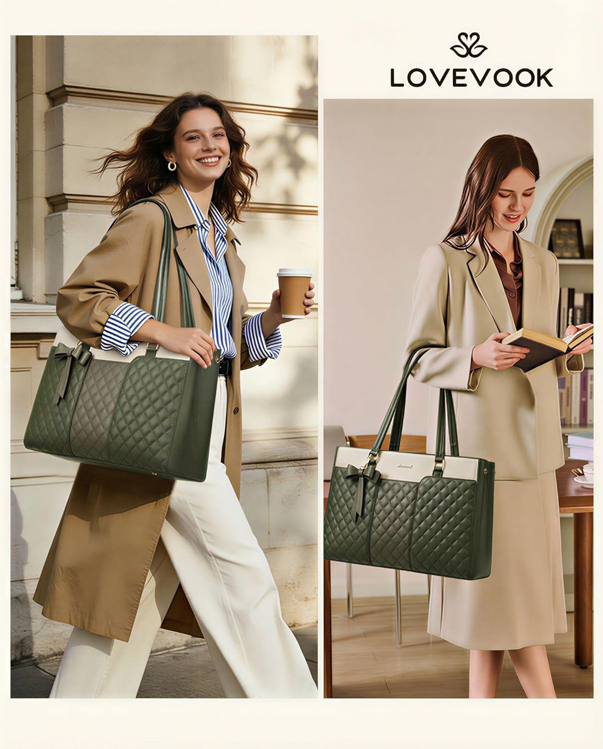 Thumbnail 3 de LOVEVOOK Damen Handtasche groß mit Laptopfach bis 15,6 Zoll – Steppmuster Shopper/Aktentasche