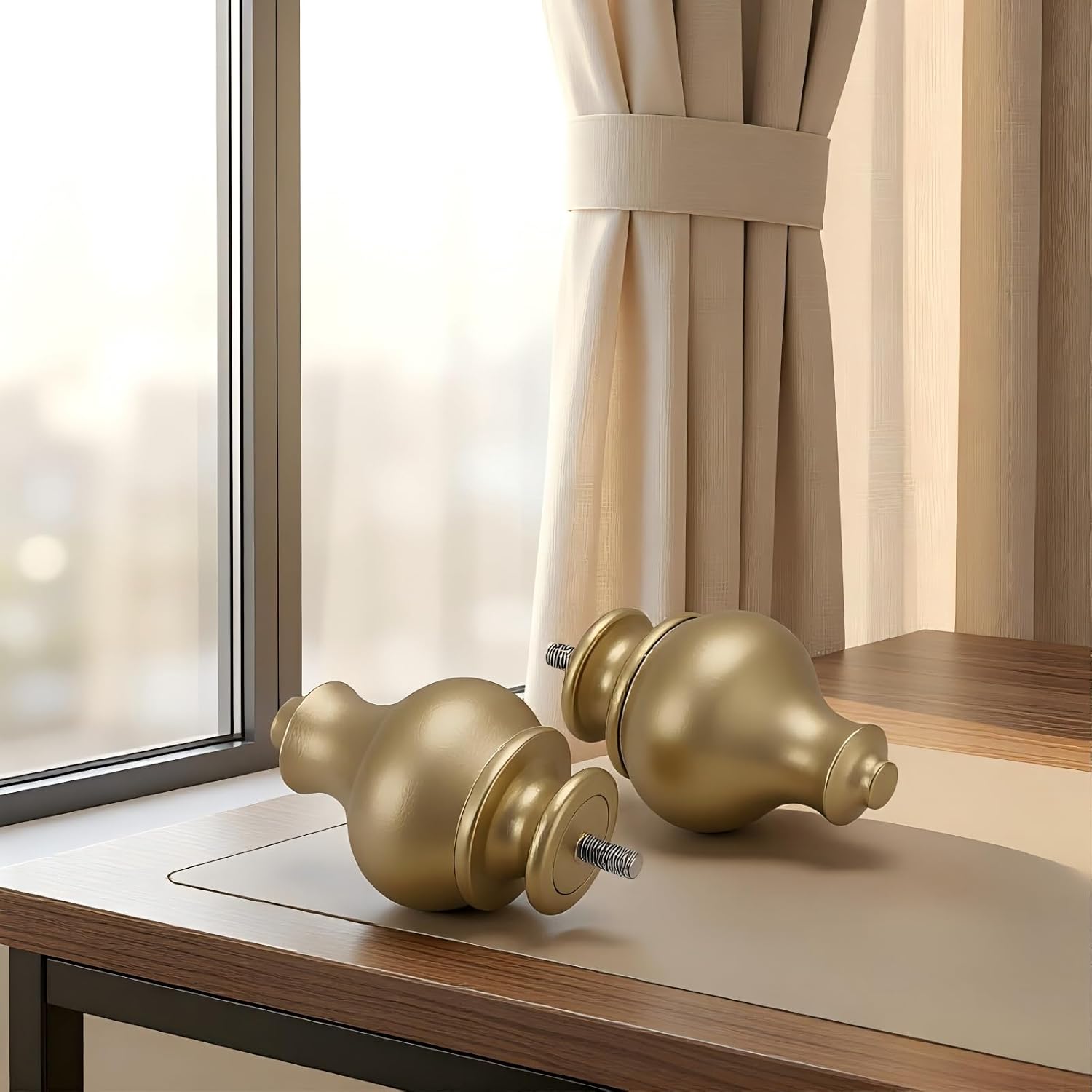 Detalle de Jialexin Wall-Mounted Curtain Rod Set, Gold Metal Rod with 17-Inch Adjustable Section