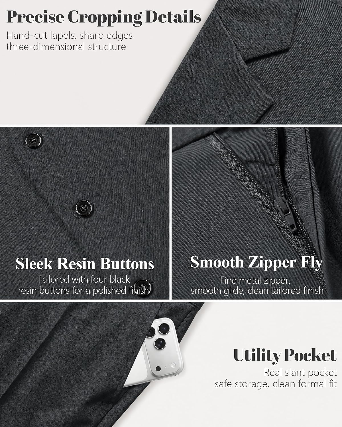 Detalle de MY'S Men's 3 Piece Suit Set with Tie — Slim Fit, One Button Jacket (Jacket, Vest, Pants) for Weddings, Prom, Interviews