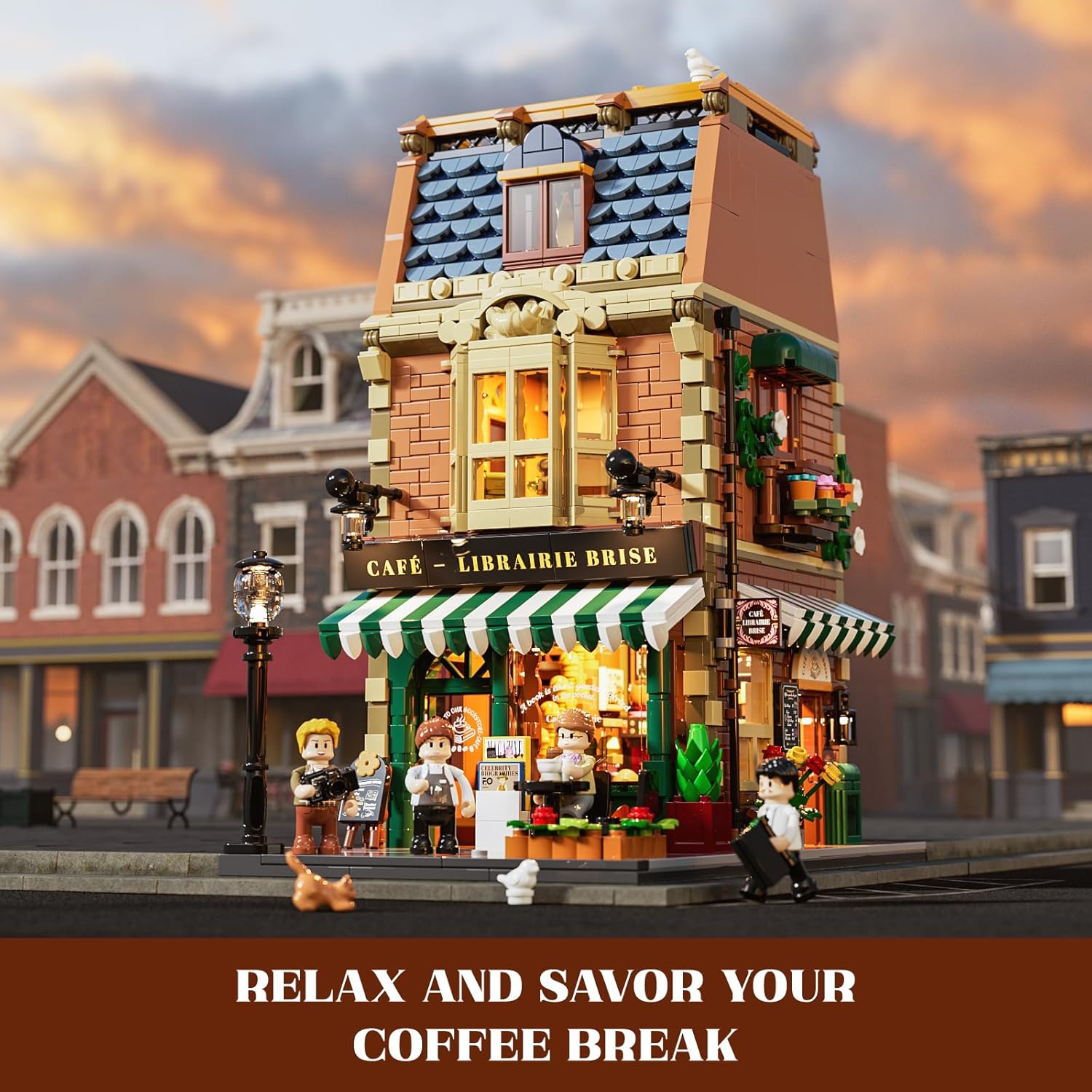 Thumbnail 4 de FUNWHOLE Book-Cafe Lighting Building-Bricks Set (1718 pcs) — City Town Coffee House LED Modular Model