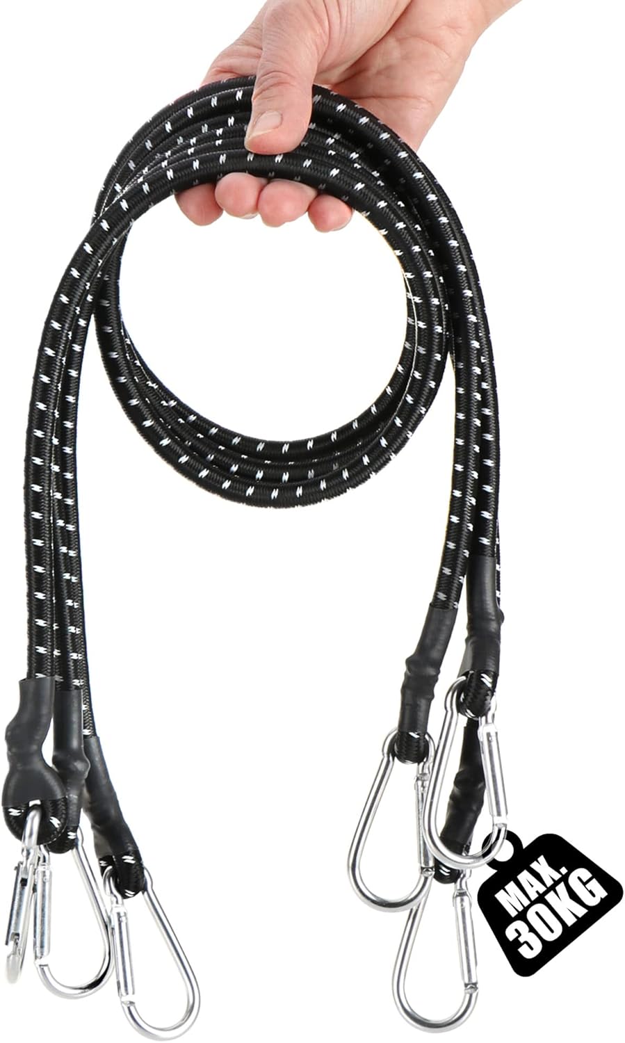 Detalle de COM-FOUR 3 cinghie elastiche con moschettone: set da 3 pezzi da 100 cm con strisce riflettenti