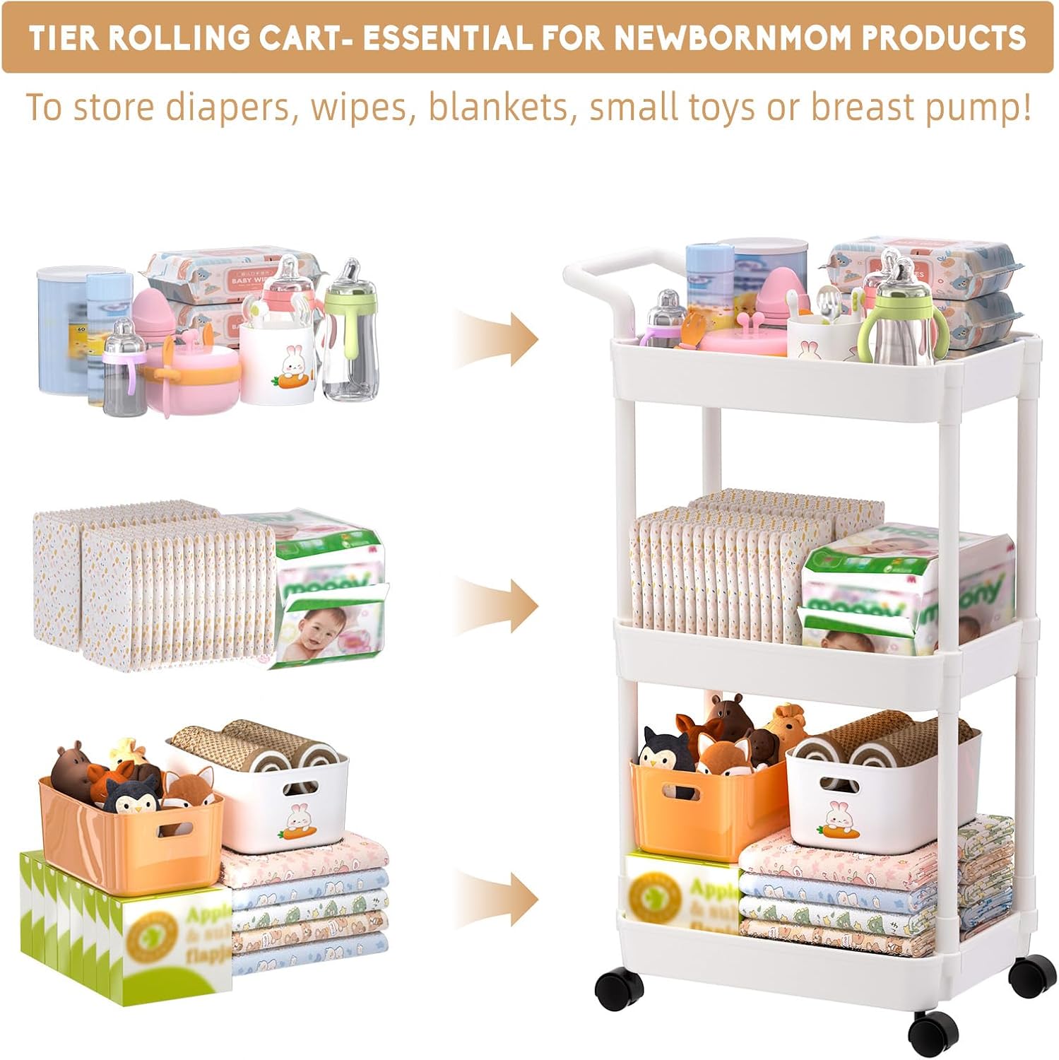 Thumbnail 2 de Volnamal Baby Diaper Caddy 3-Tier Beige