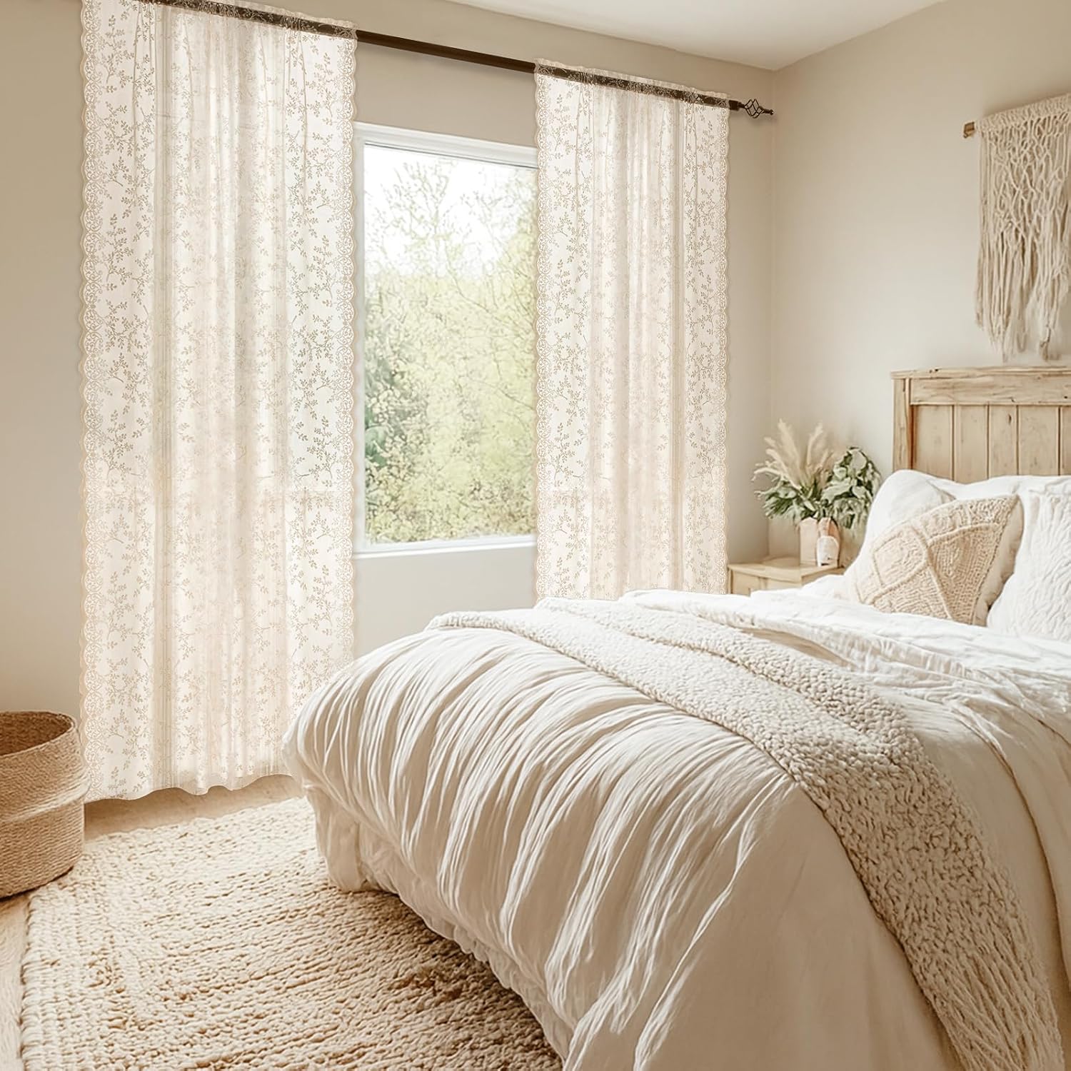 Thumbnail 6 de YSTELLAA rideaux semi-transparents en voilage, lot de 2 pièces 70x240 cm, pour tringle passe-tringle (beige)