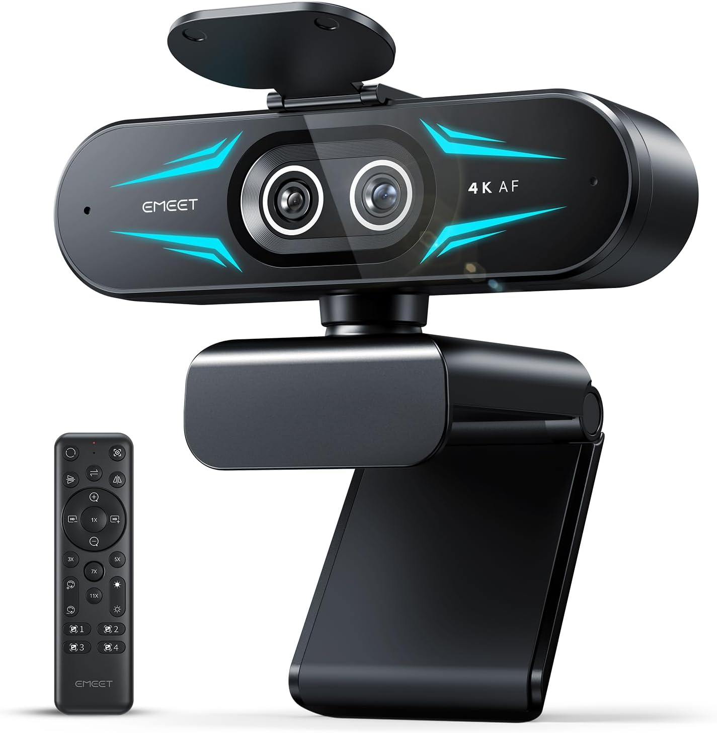 Detalle de EMEET C60E Dual-Kamera-4K-Webcam für Streaming – Ultra-HD mit Weitwinkel- und Telekameras, 11-fachem Hybridzoom und Fernbedienung