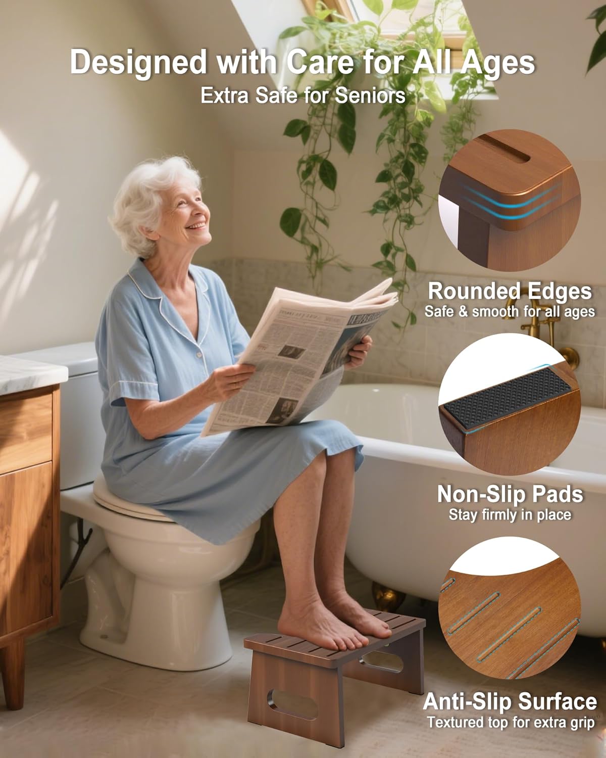 Thumbnail 5 de Toilettenhocker Holz – Klappbarer WC-Hocker für Erwachsene, Braun (Bambus)
