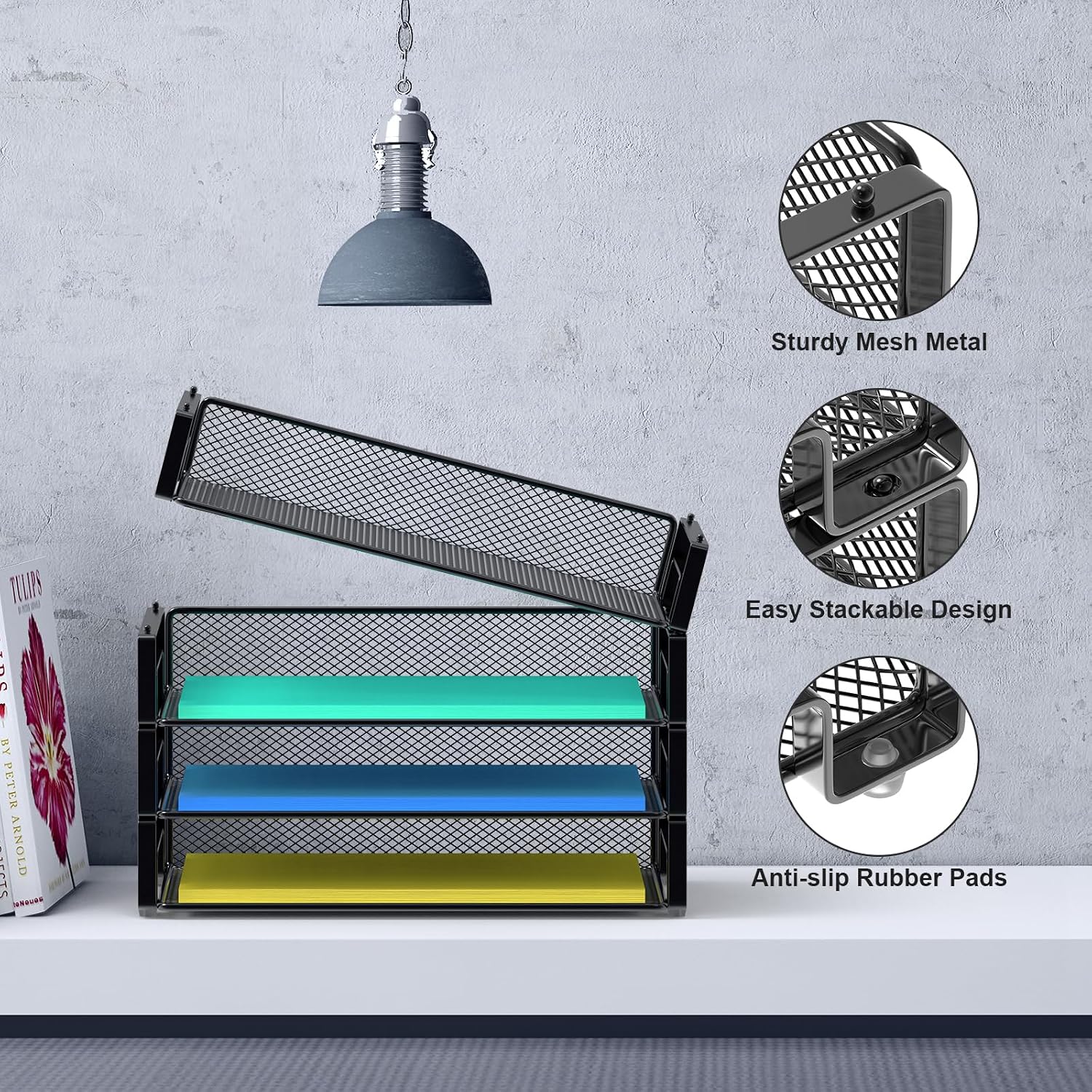 Detalle de Samstar 4-poziomowy organizer na dokumenty A4 z metalowej siatki