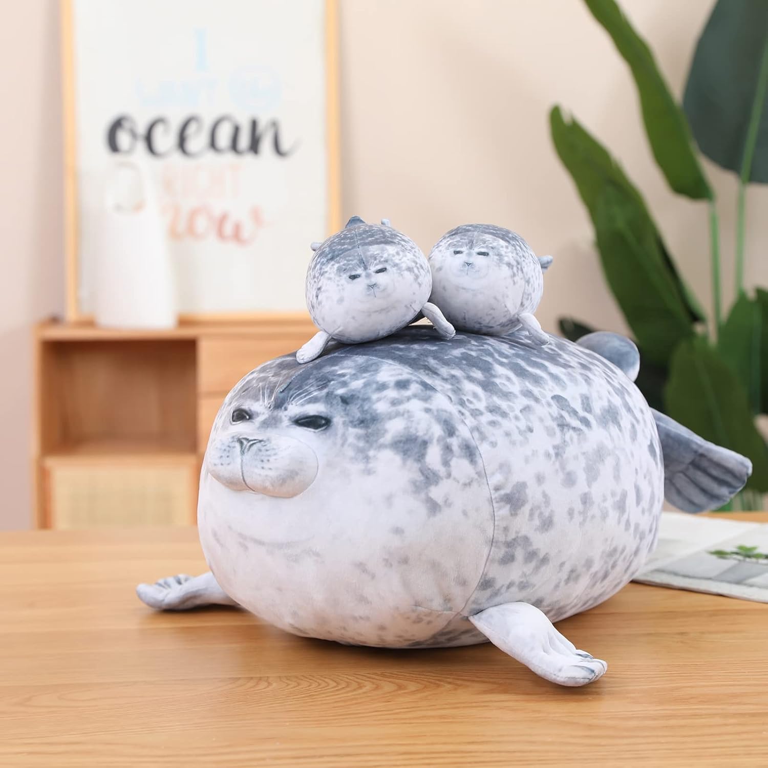Detalle 1 de SQEQE Almohada de Foca gordita con 4 peluches bebé