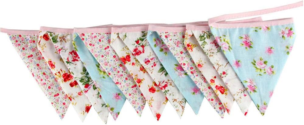 Detalle de G2PLUS Floral Bunting Banner – 12 Double‑Sided Cotton Triangle Pennants, 10.8 Feet (3.3m) Vintage Themed Garlands