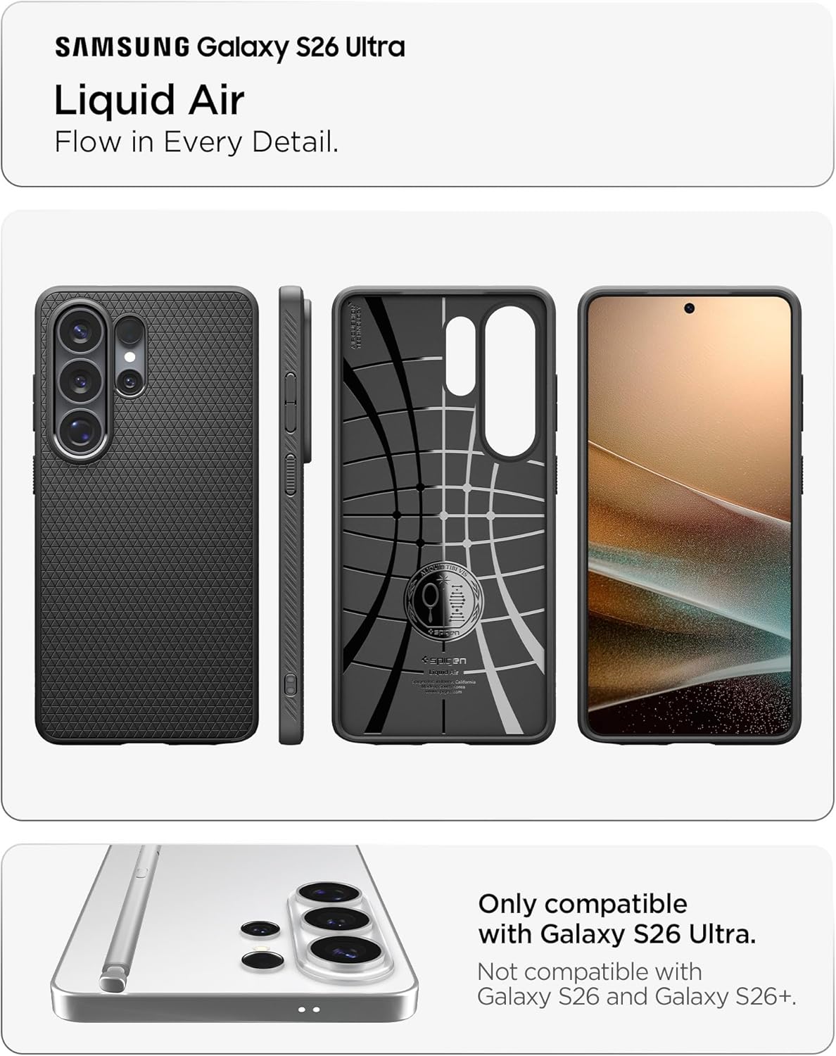 Detalle 2 de Spigen Liquid Air Hülle für Samsung Galaxy S26 Ultra – rutschfest, schlankes TPU mit Truss-Design und Sound Tunnel