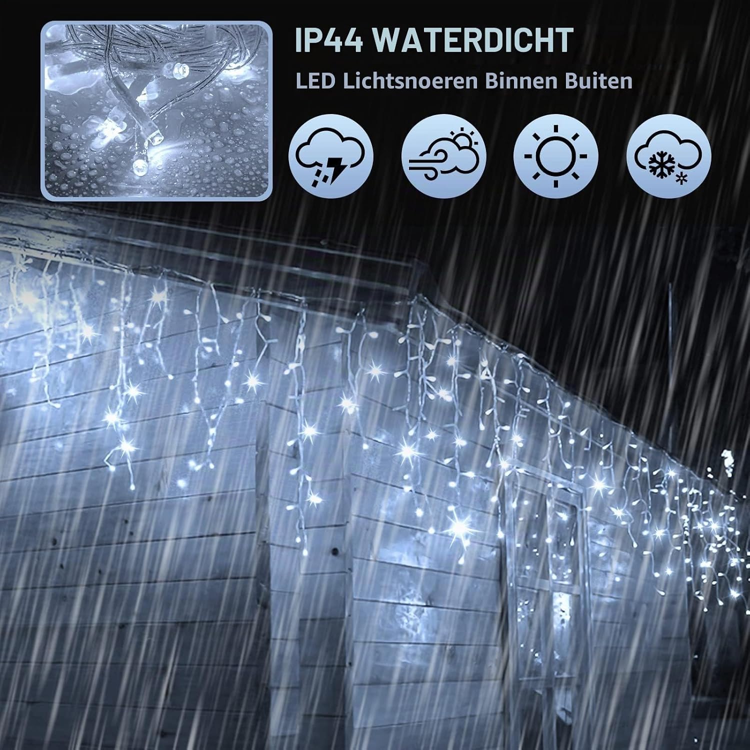 Detalle de HOSPAOP YL400C-31 ijspegelverlichting, 10 m, 400 witte leds en 8 lichtstanden