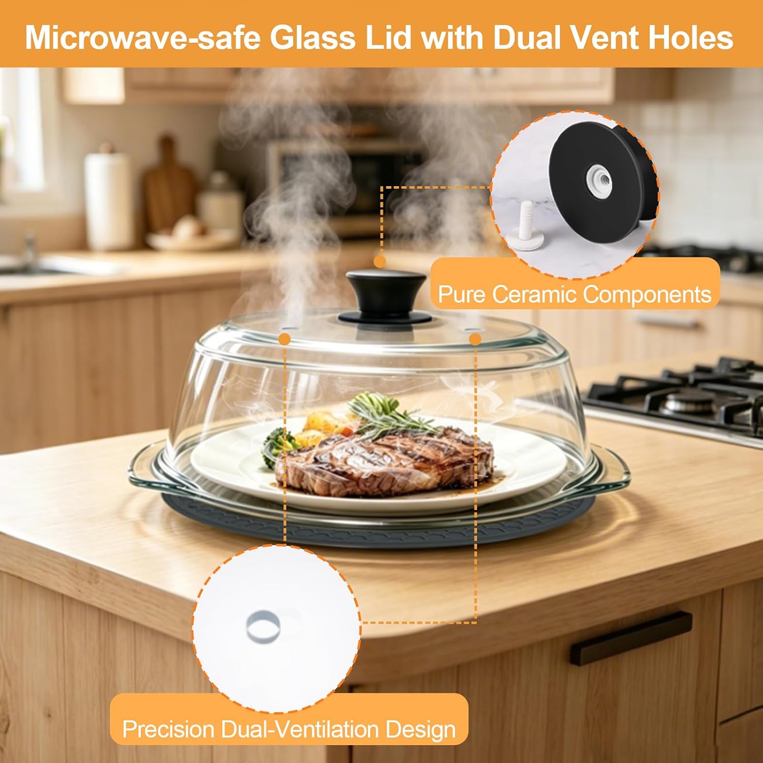 Thumbnail 3 de wishfly Cloche Micro Onde Verre glazen magnetrondeksel met dubbele ontluchting