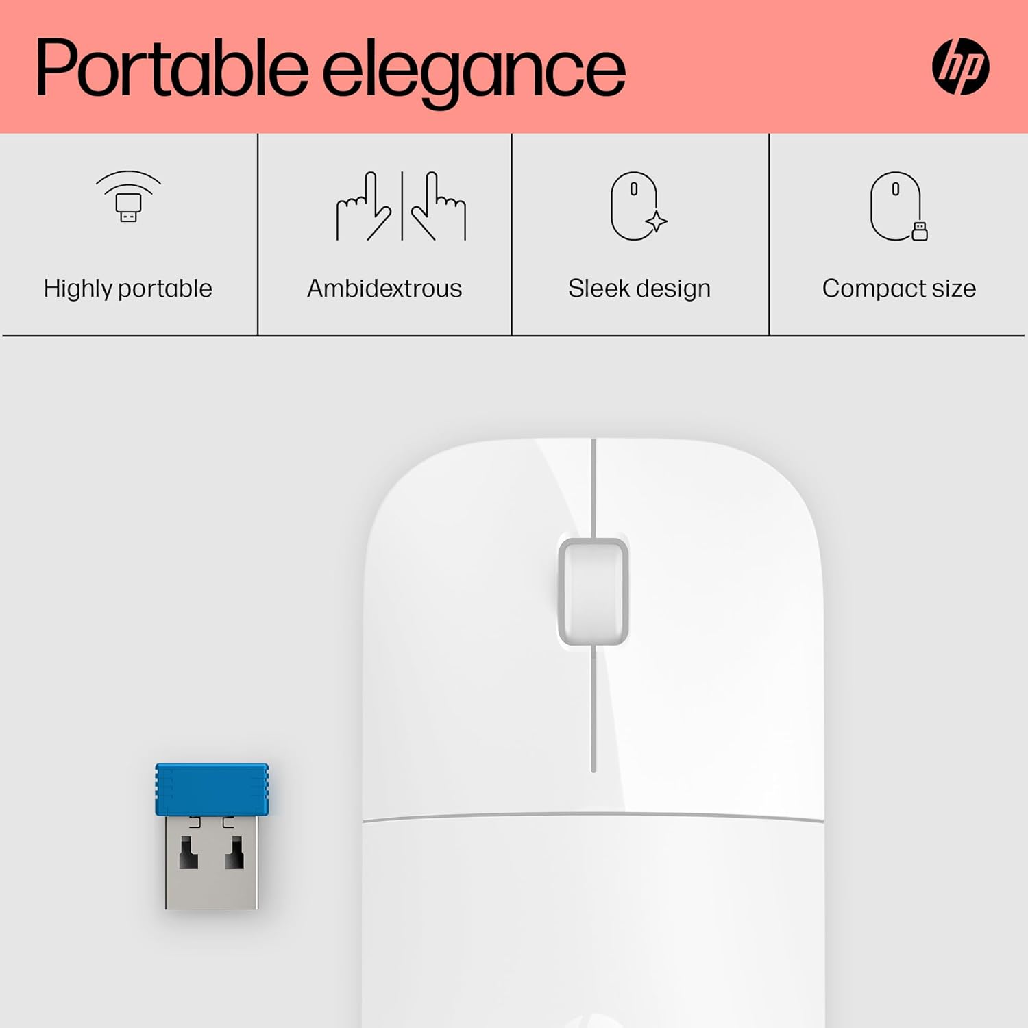 Detalle 2 de HP Z3700 Wireless Mouse | White – Slim, Multi-OS Compatibility and Long Battery Life