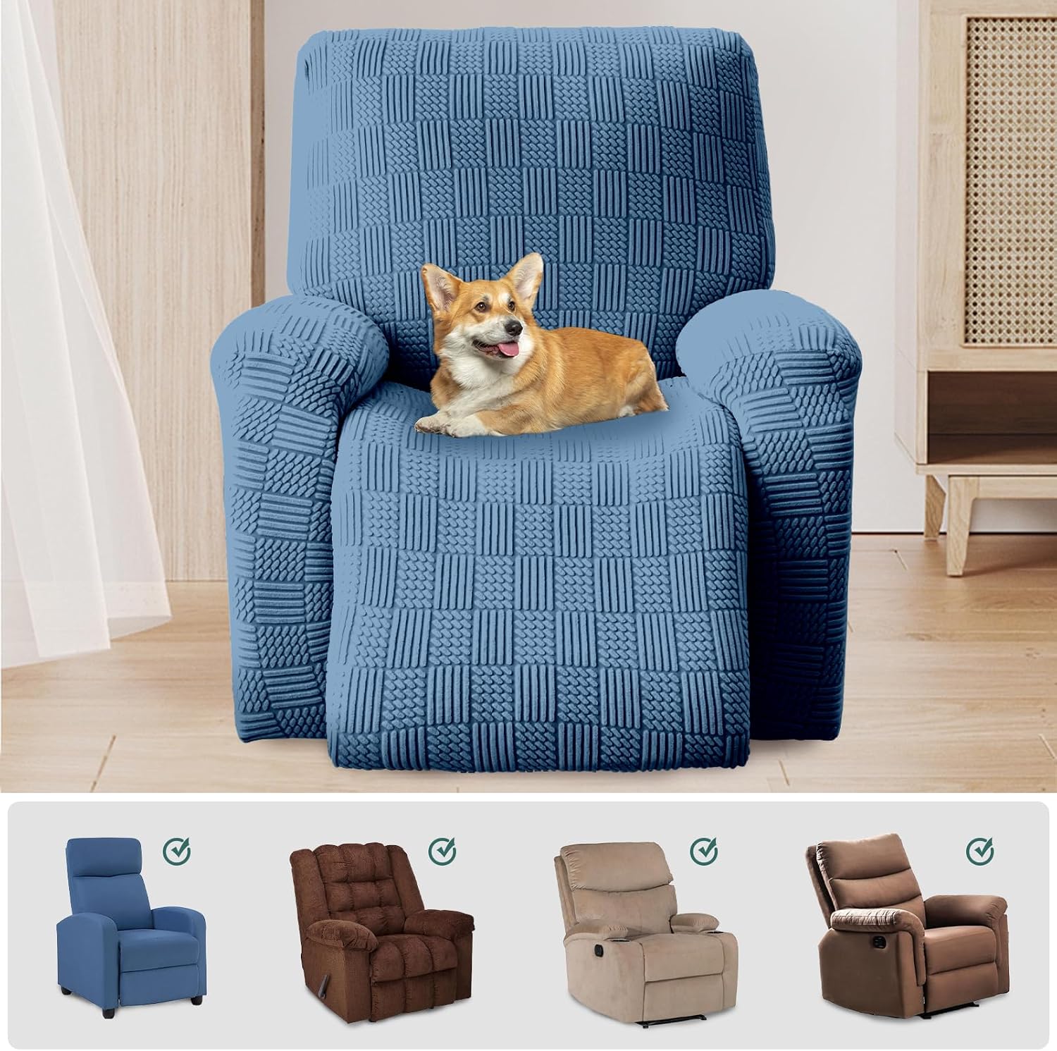 Thumbnail 1 de OKYUK Funda Sillón Relax 4 Piezas Lavables Azul Raya 🛋
