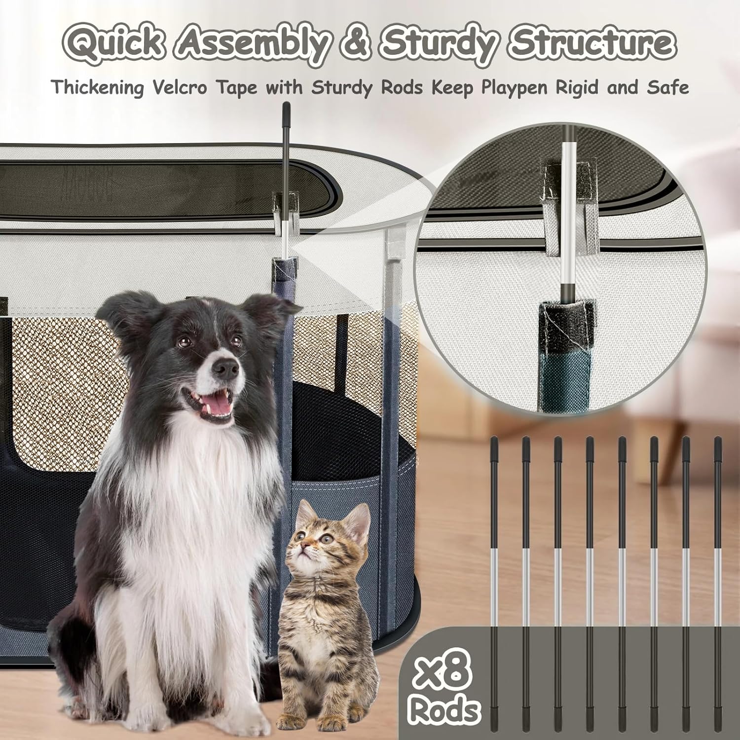 Detalle de Floving Tragbares Hundehaus: Rechteckiger Haustierzaun 70x55x45 cm – faltbar und wetterfest