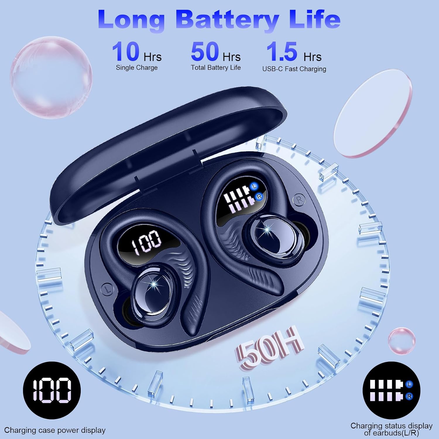 Thumbnail 4 de Hupoaf Bluetooth 5.4 Sport-Kopfhörer In-Ear mit Ohrhaken, IP7, 6D Stereo & 4× ENC Mic