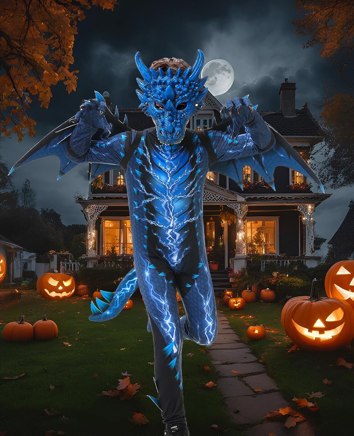 Detalle 2 de aicoaub Kids Dragon Costume with Lightning Wings, Mask and Detachable Tail