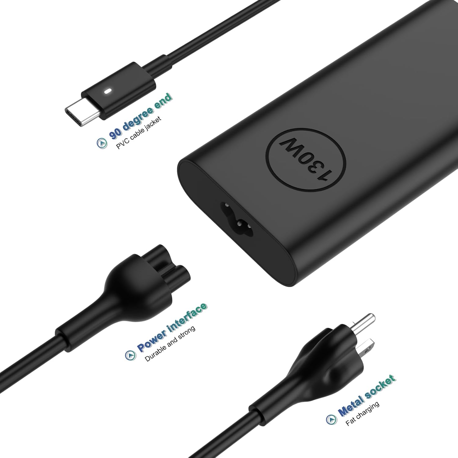 Thumbnail 4 de Replacement 130W Dell USB-C Laptop Charger (Slim) — USB-C AC Adapter for Precision, Latitude, XPS & Select Inspiron Models