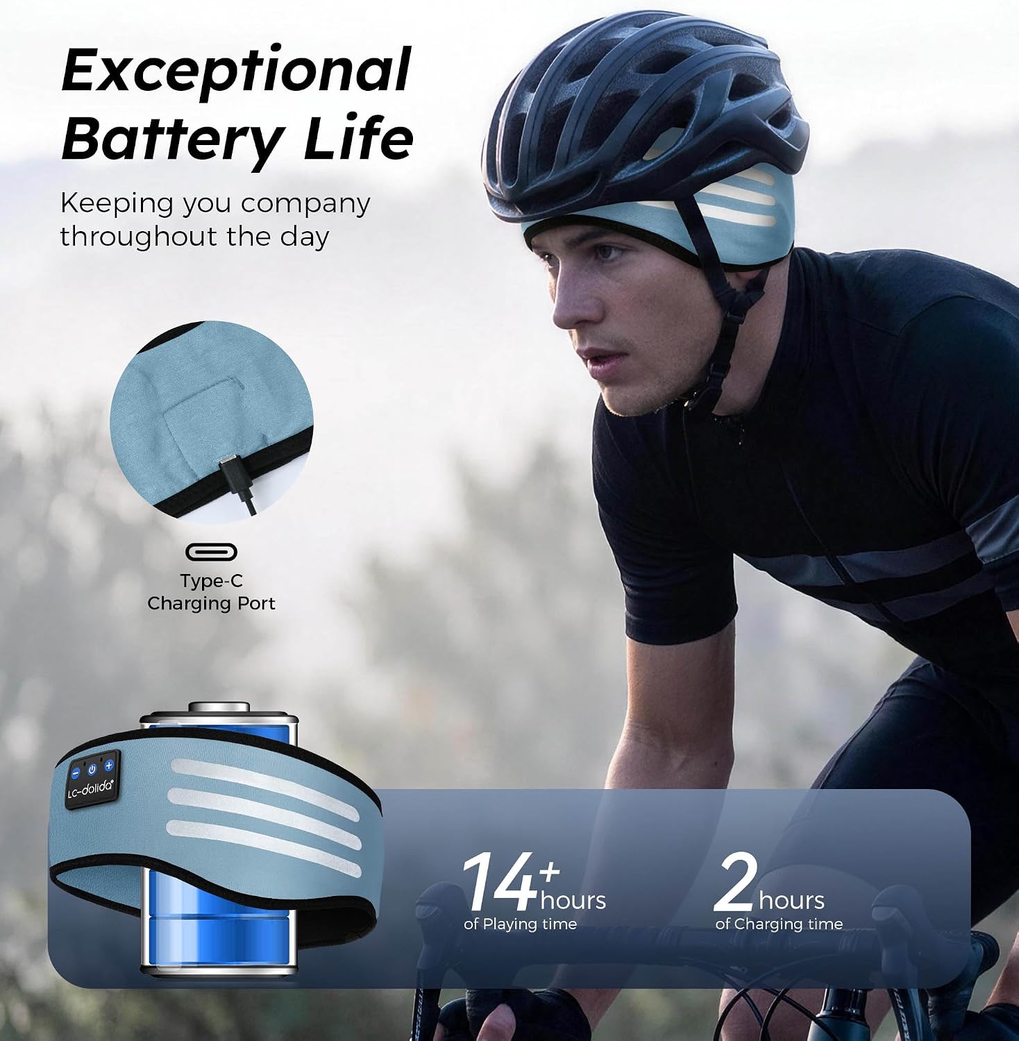 Detalle de LC-dolida Wireless Sports Headband Headphones Silver-Fiber Fabric
