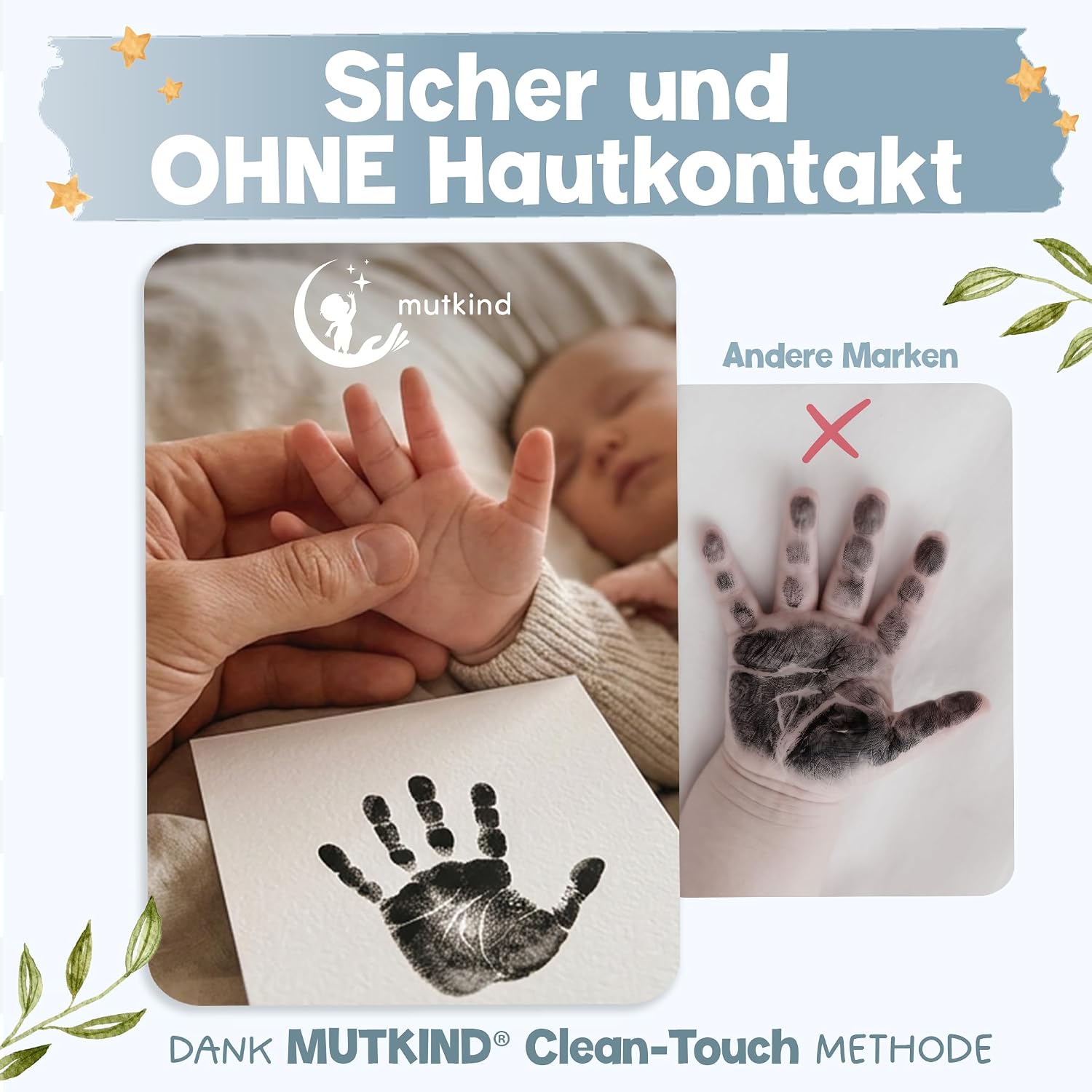Thumbnail 3 de Mutkind® Baby Abdruckset – Hand- und Fußabdrucke für 0–12 Monate (4x Stempelkissen, 6x Abdruckkarten) – Geschenk zur Geburt