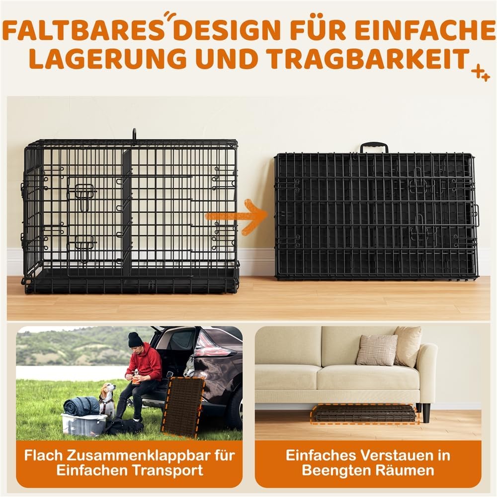 Detalle 2 de Yaheetech faltbarer Hundekäfig 90 x 56 x 63 cm mit Trennwand, 2 Türen und ausziehbarer Bodenschale (L), Schwarz