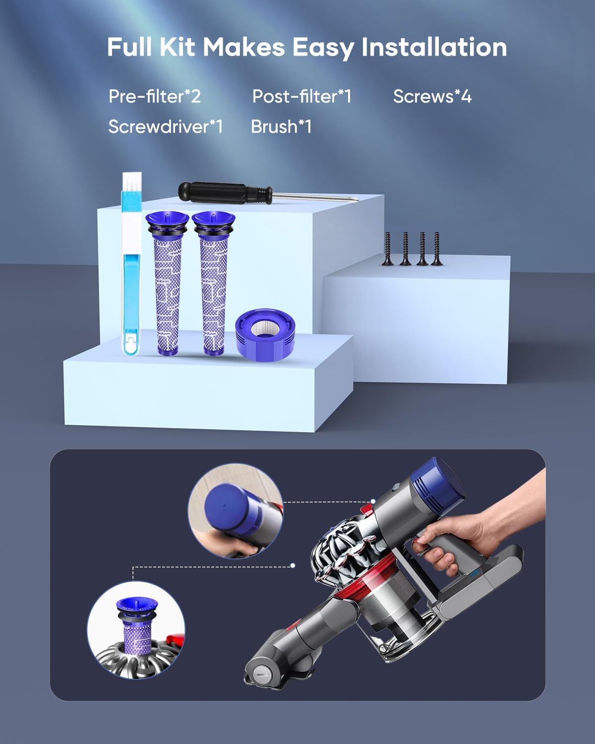 Thumbnail 5 de FLYLINKTECH 8000mAh Dyson V8 battery replacement for cordless stick vacuums (with tools and filters)