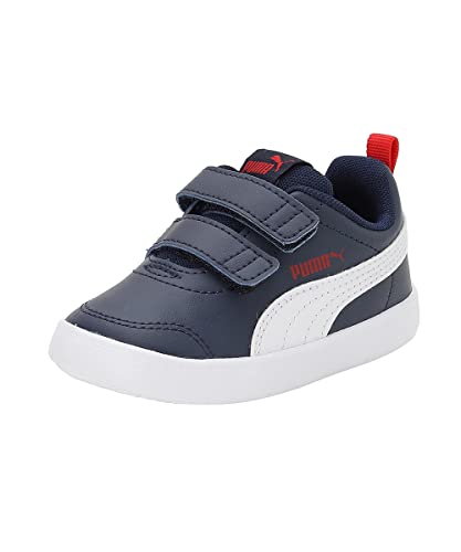 Detalle de PUMA Courtflex V2 V Inf: scarpe da ginnastica basse in pelle scamosciata per bambini, colore Peacoat/High Risk Red, taglia 26 EU