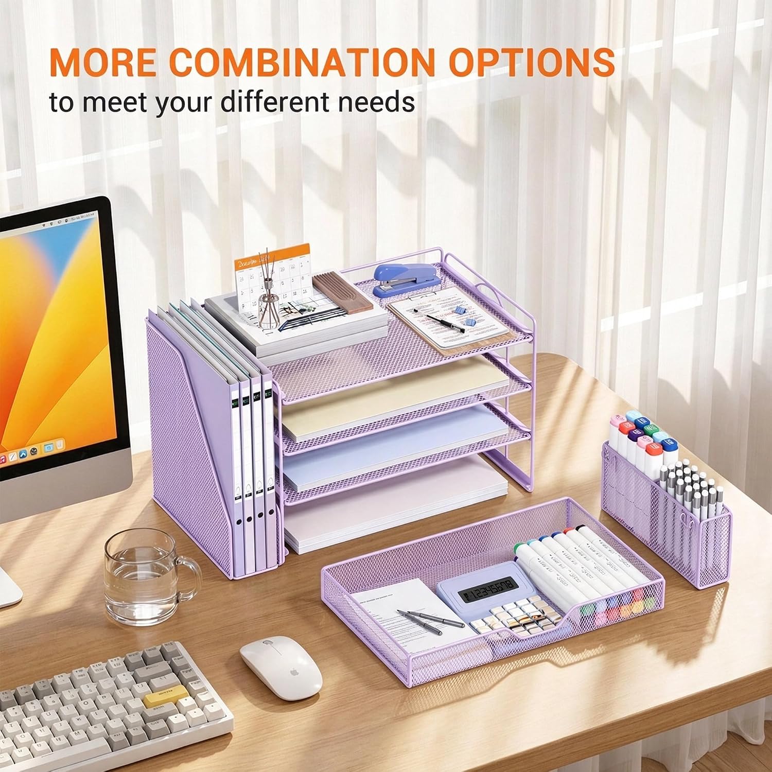 Thumbnail 6 de Gugsey Desk File Organizer: Purple Metal Organizer with Drawer and Pen Holder
