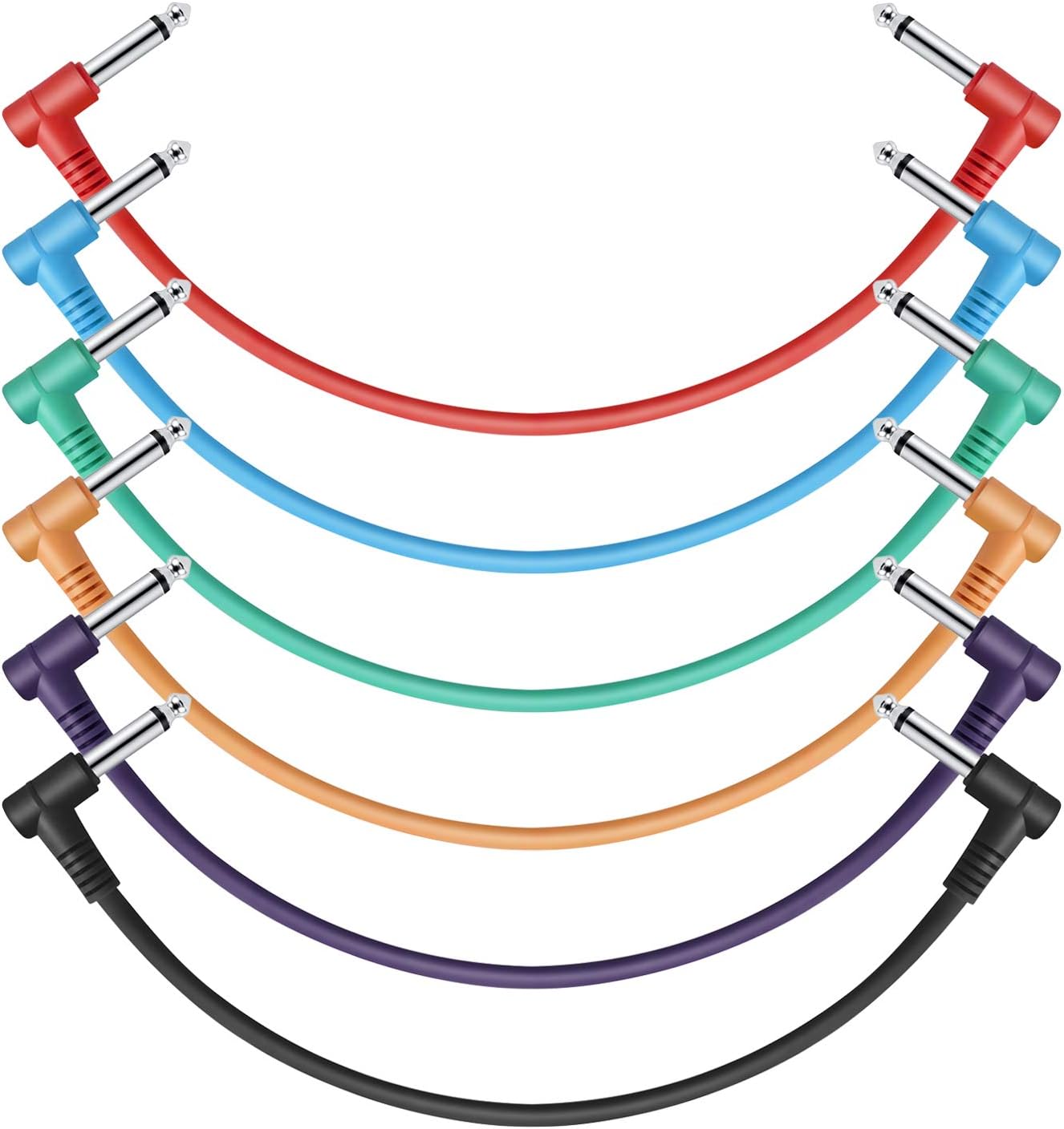 Detalle de Donner EC2010 Guitar Patch Cables, 12-Inch 6-Pack with 1/4-Inch TS Plugs