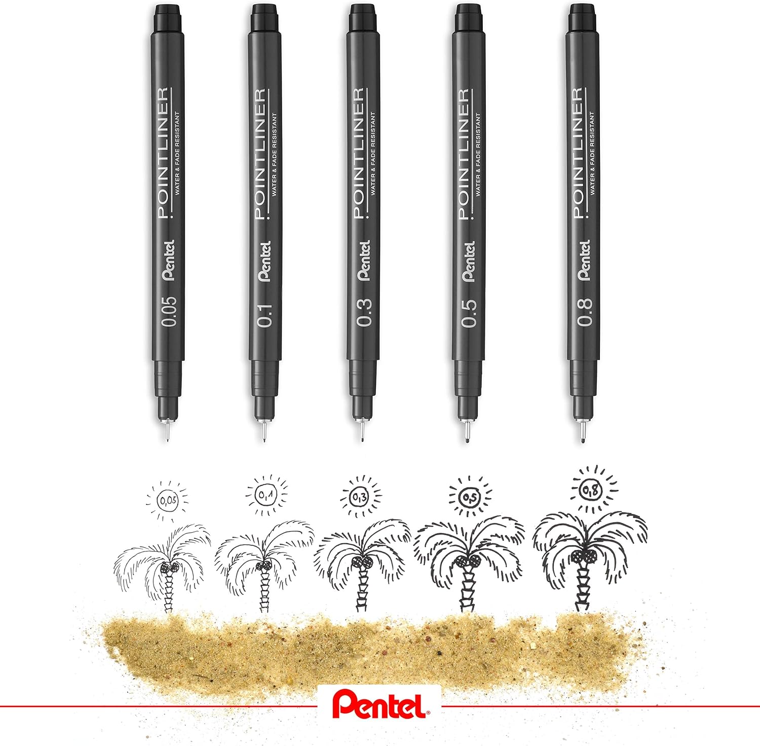 Detalle 2 de Pentel Pointliner S20P finelinerpennor, 8-pack med svart pigmentbläck