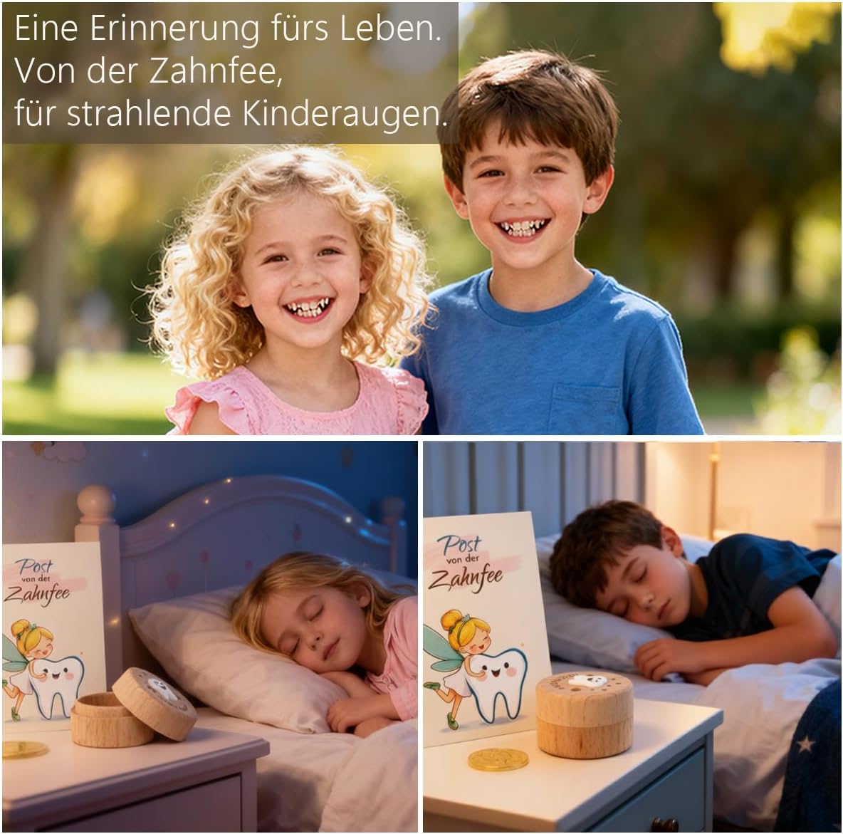 Thumbnail 3 de Gzxhsy Zahndose mit Zahnfee-Münzen und Brief aus Holz – Milchzahn-Erinnerungsgeschenk für Kinder