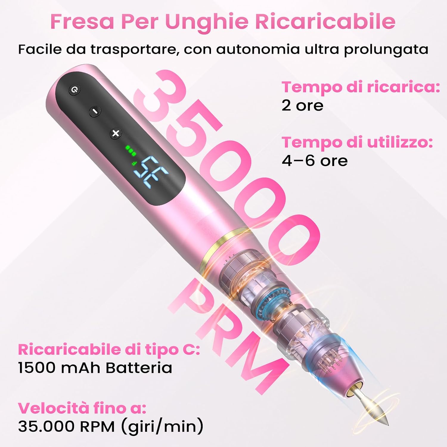 Detalle 2 de NAILGIRLS Fresa per Unghie 35000 Giri 💅