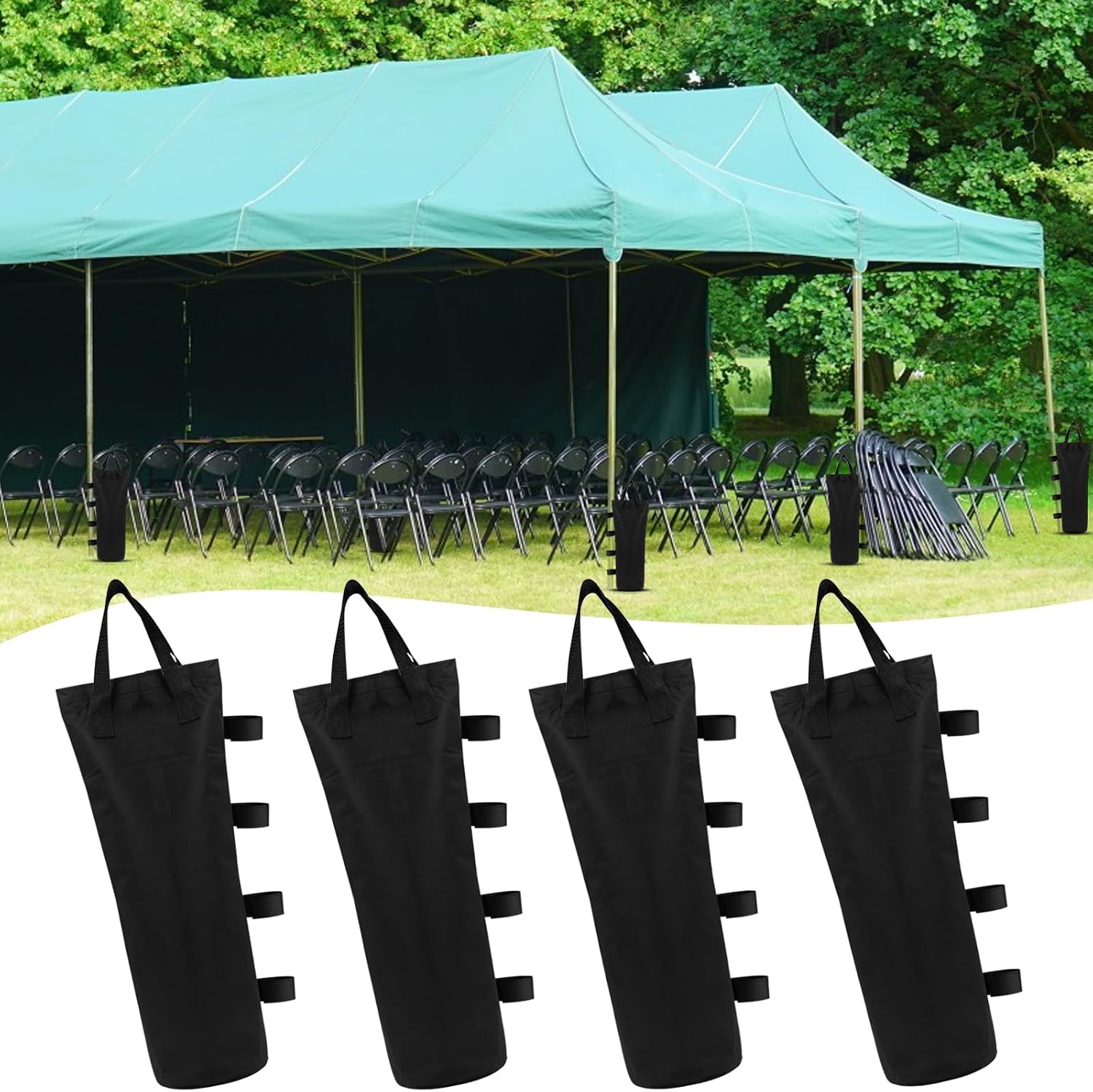 Detalle 2 de JASFLY 4er Pavillon-Gewichte als Sandsäcke (Oxford 800D) inkl. 4 Zelt-Nägel, schwarz – für Pop-up-Zelte & Vordächer