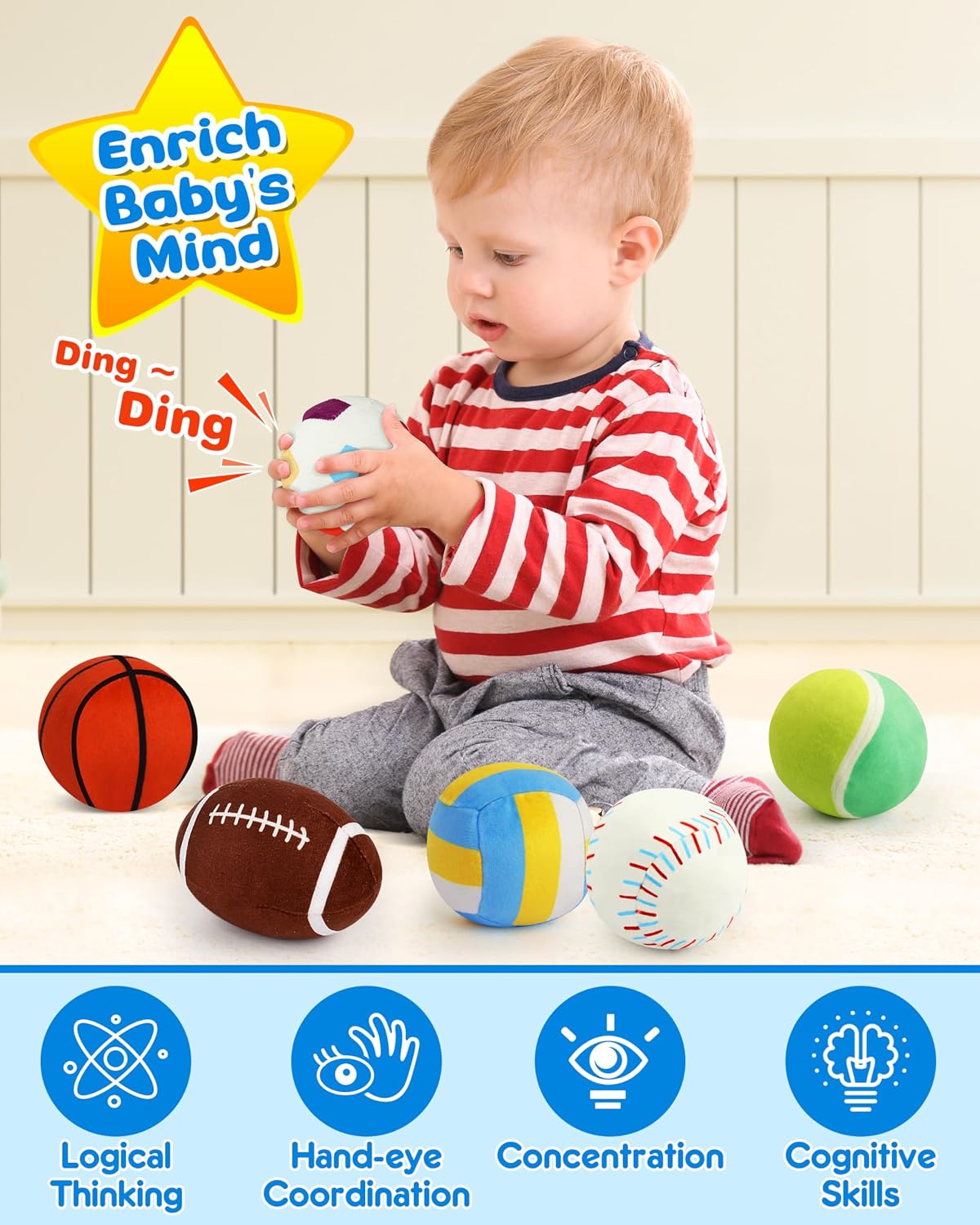 Thumbnail 3 de Vanmor Sensory Sports Balls for Toddlers – 6-Piece Plush Play Set with Travel Bag