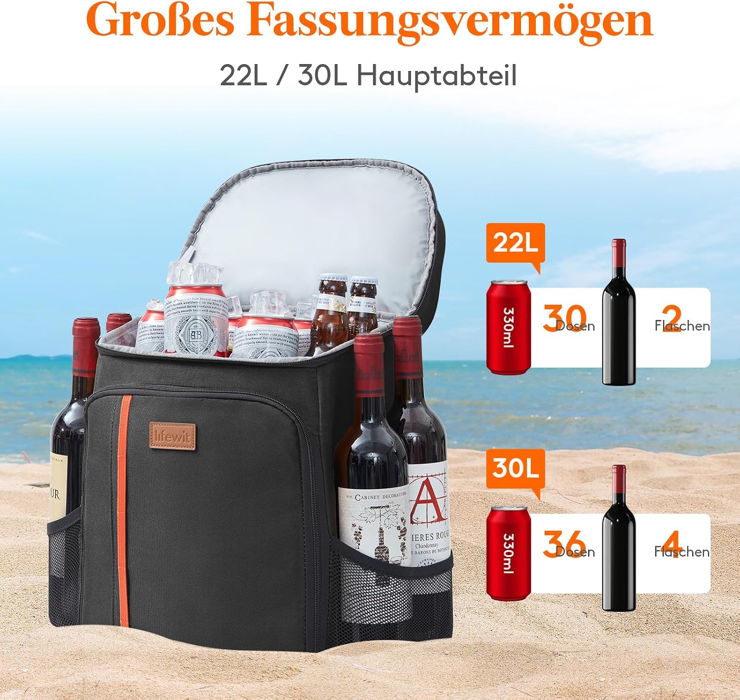 Thumbnail 1 de Lifewit 22L Kühlrucksack für 30 Dosen (30,5 x 17,8 x 40,5 cm) – auslaufsicher, isoliert, wasserdicht, schwarz