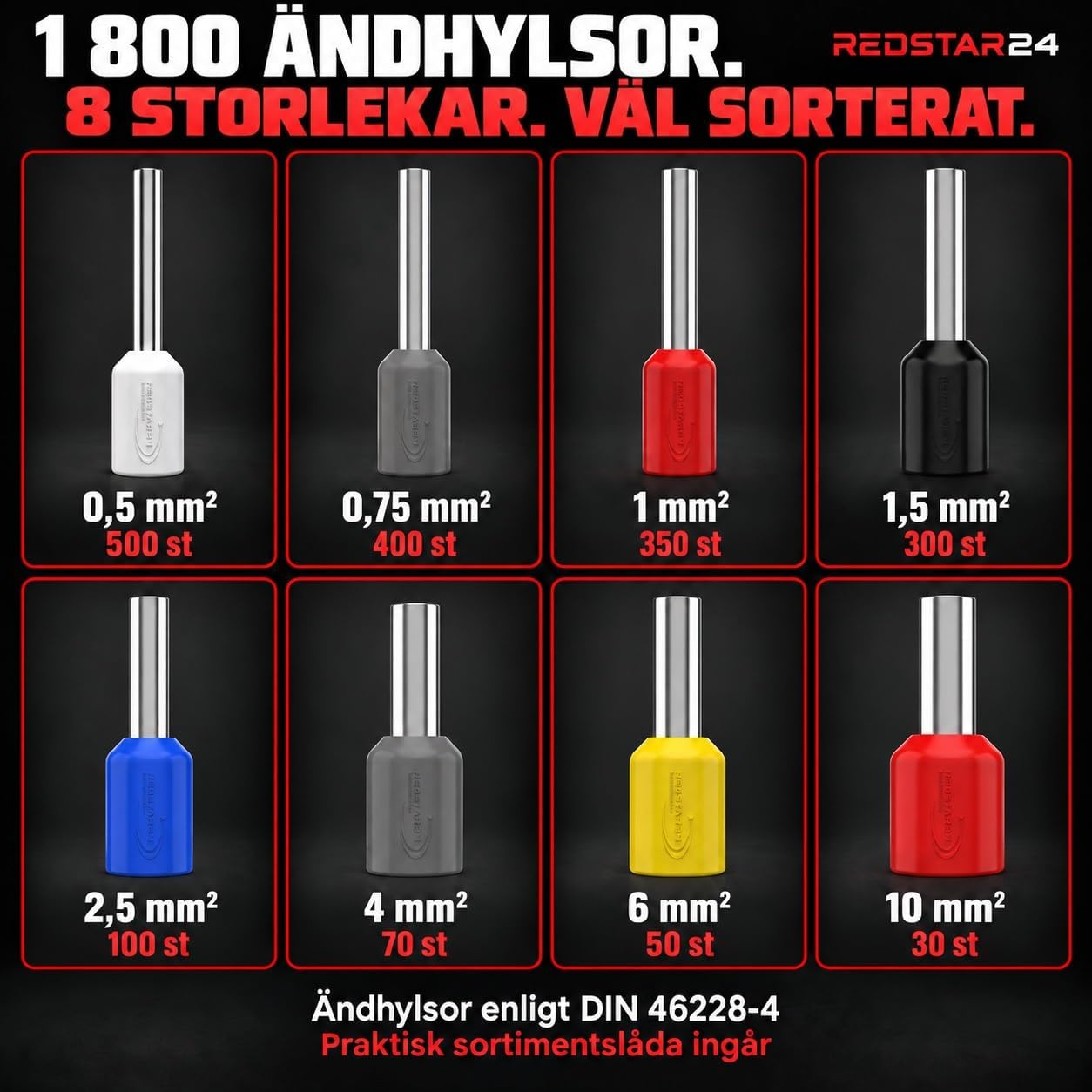 Thumbnail 6 de RedStar24 RS0152 crimptång med självinställning och 1 800 ändhylsor