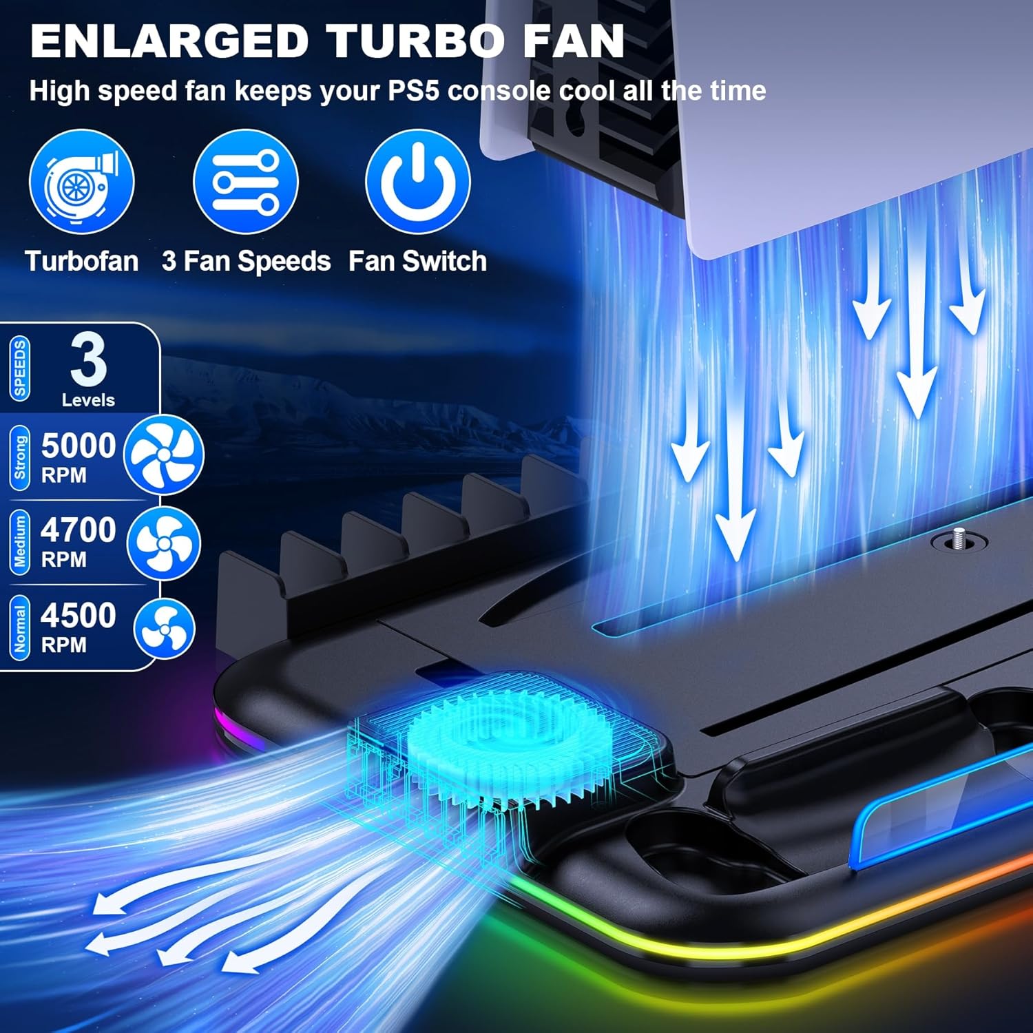 Thumbnail 1 de HELLCOOL PS5 Cooling Stand with Turbo Cooler Fan & RGB Light