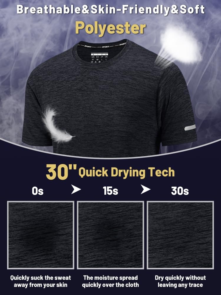 Detalle de KEFITEVD T-Shirt à Séchage Rapide pour Hommes – Hauts Légers et Respirants (Manches Courtes)