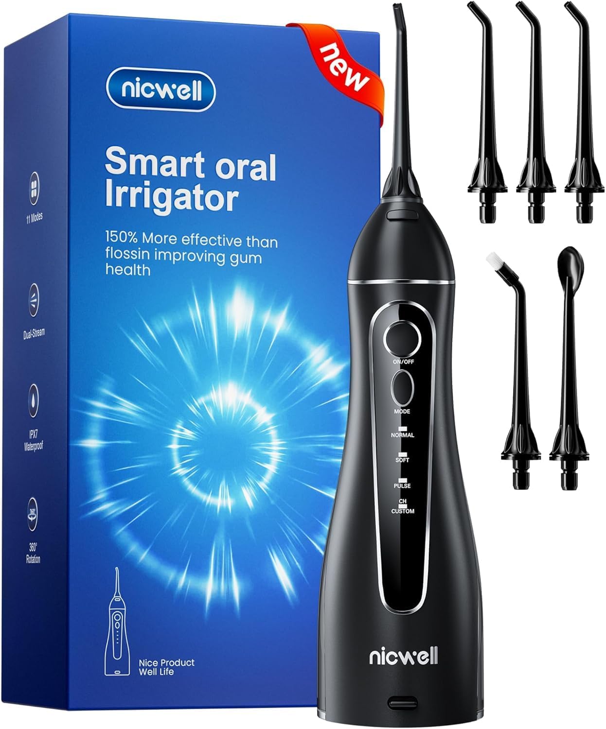 Nicwell Water Dental Flosser Cordless 4‑Mode