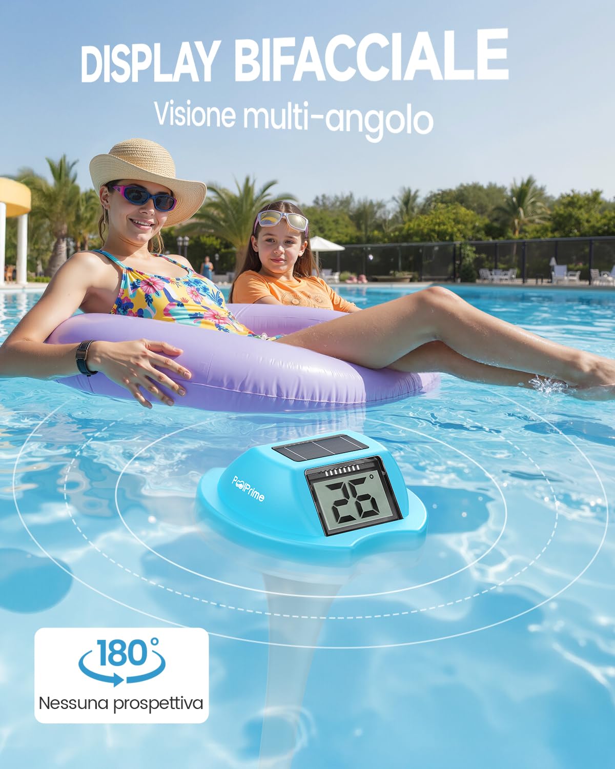 Thumbnail 1 de PoolPrime Termometro Piscina a Doppio Schermo con display digitale, galleggiante IPX7 e pannello solare