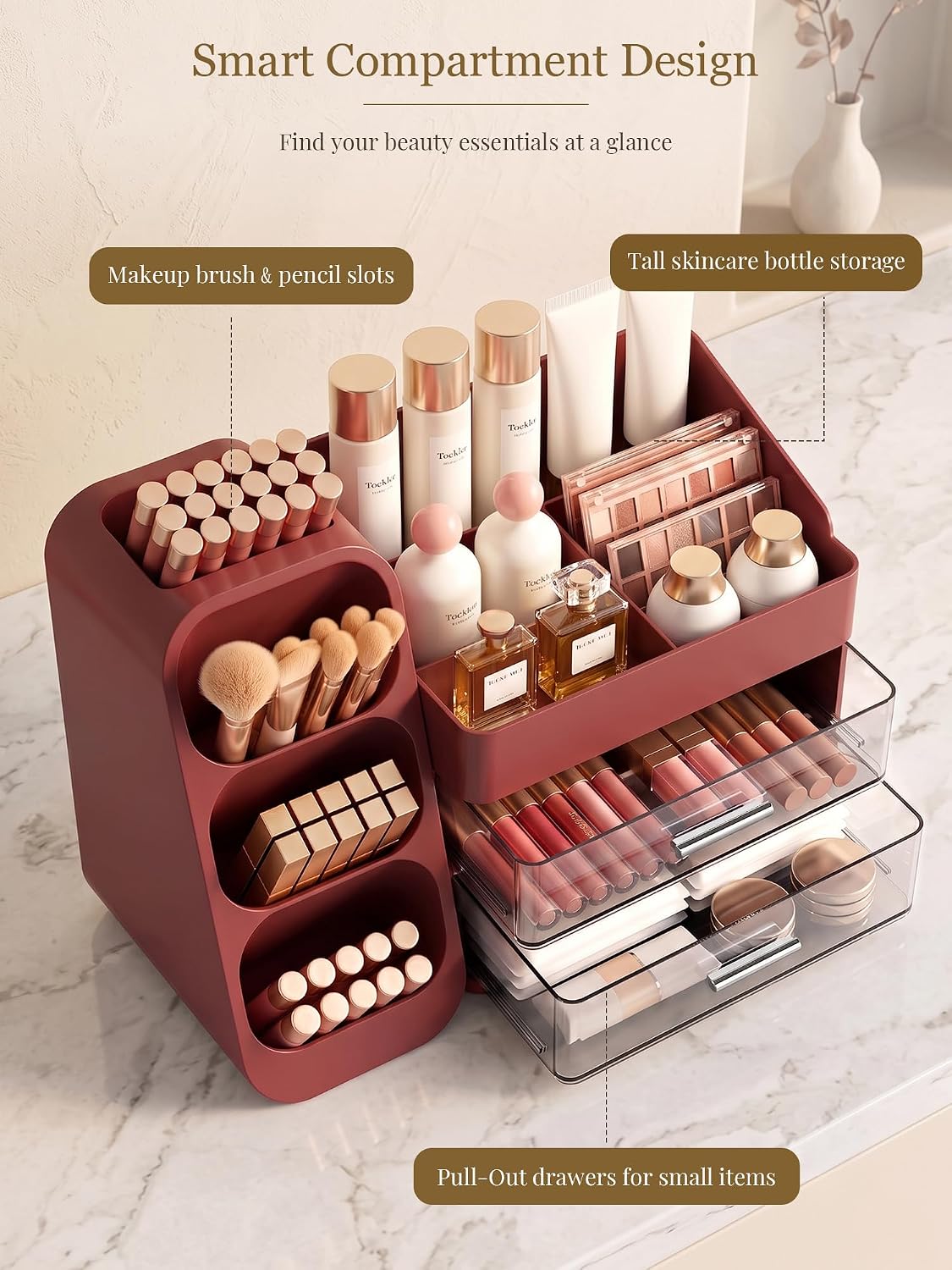 Detalle de Red Makeup Organizer with Drawers 6‑Compartment