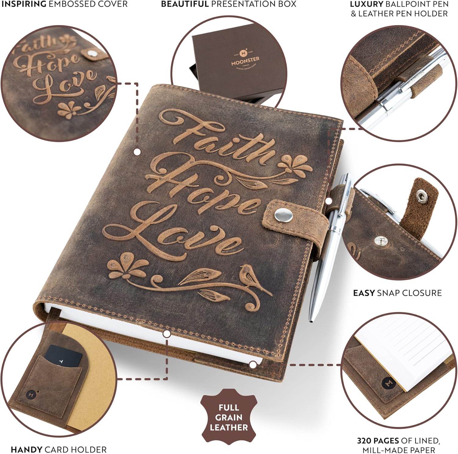 Detalle 2 de moonster® Cuaderno A5 Recargable Cuero genuino