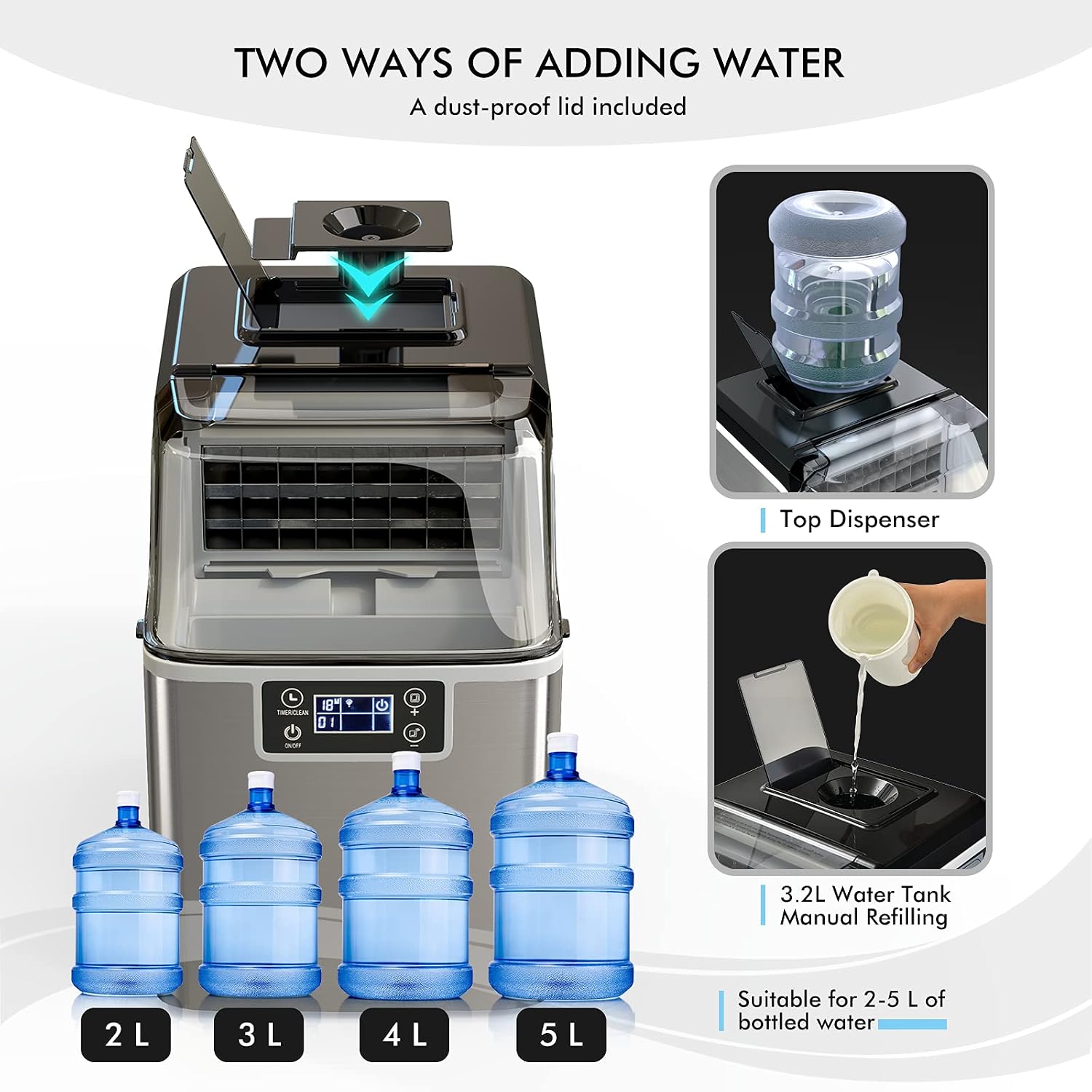 Detalle 2 de COSTWAY Countertop Ice Maker, 40 lb/24h, Self-Cleaning with LCD Controls