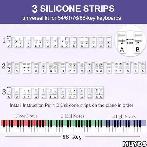 Thumbnail 2 de MUYOS Silicone Piano Key Labels Removable - 88 Black Stickers for Keyboard