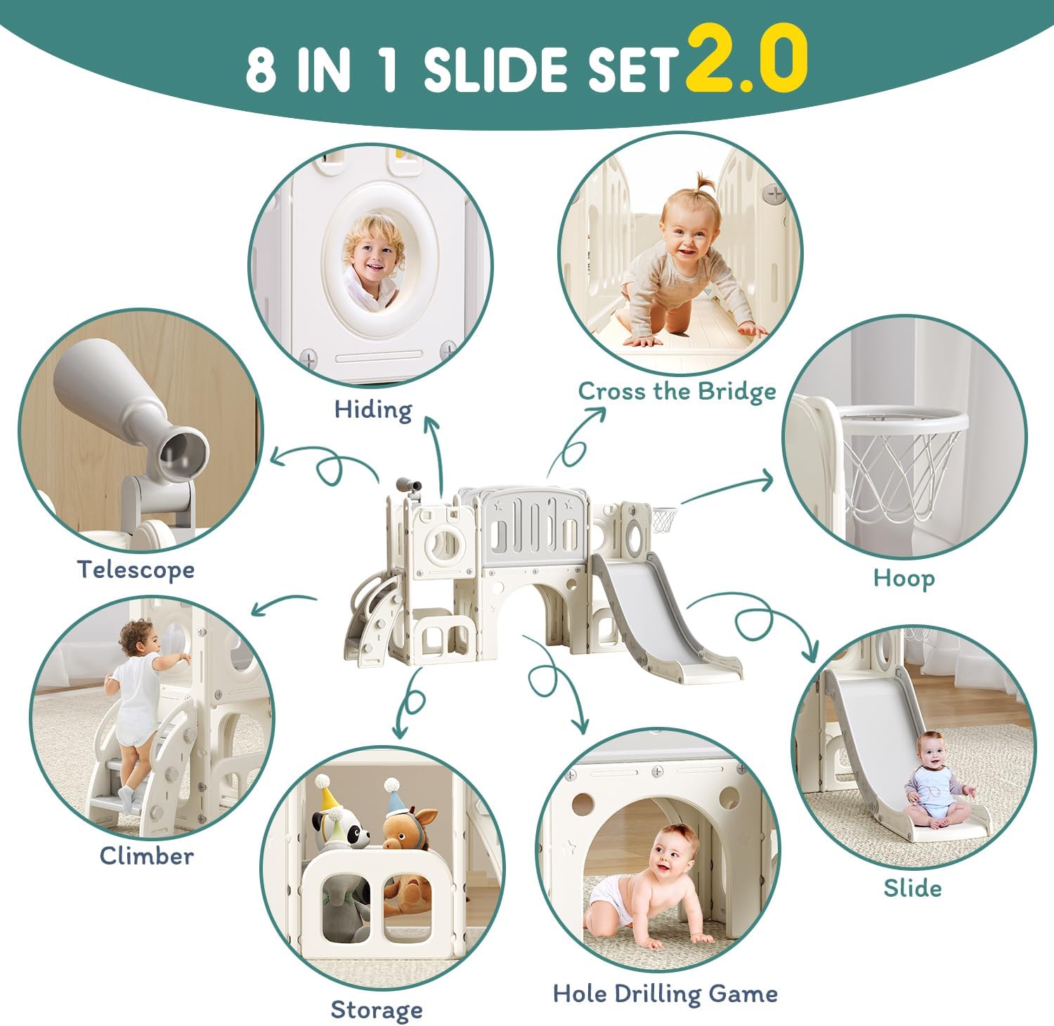 Detalle 2 de 8 in 1 Toddler Slide Set by MOCUTEEN: Portable Indoor/Outdoor Playground for Toddlers