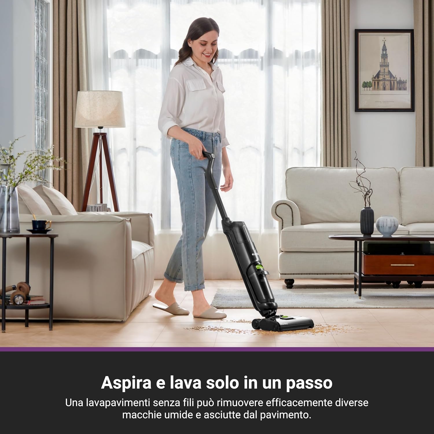 Detalle de Eureka NEW400 Gen2: Lavapavimenti senza fili leggero, 3 in 1 con autopulizia e serbatoi doppi