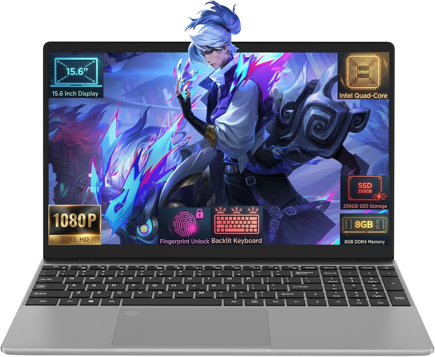 Trygood Laptop 15,6 Zoll – Full HD IPS, Fingerabdruck-ID, 8GB RAM, 256GB SSD