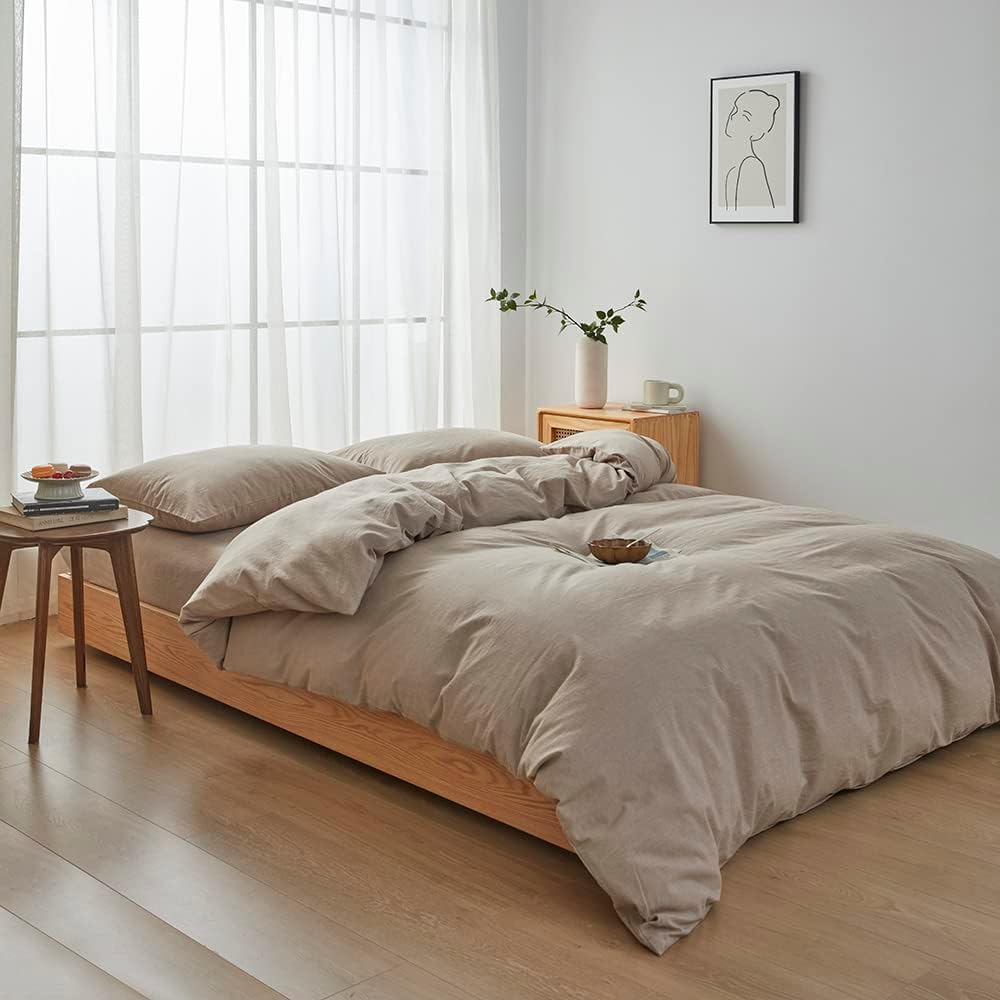 Detalle de FACE TWO FACE King Duvet Cover Set, 100% Washed Cotton, Khaki