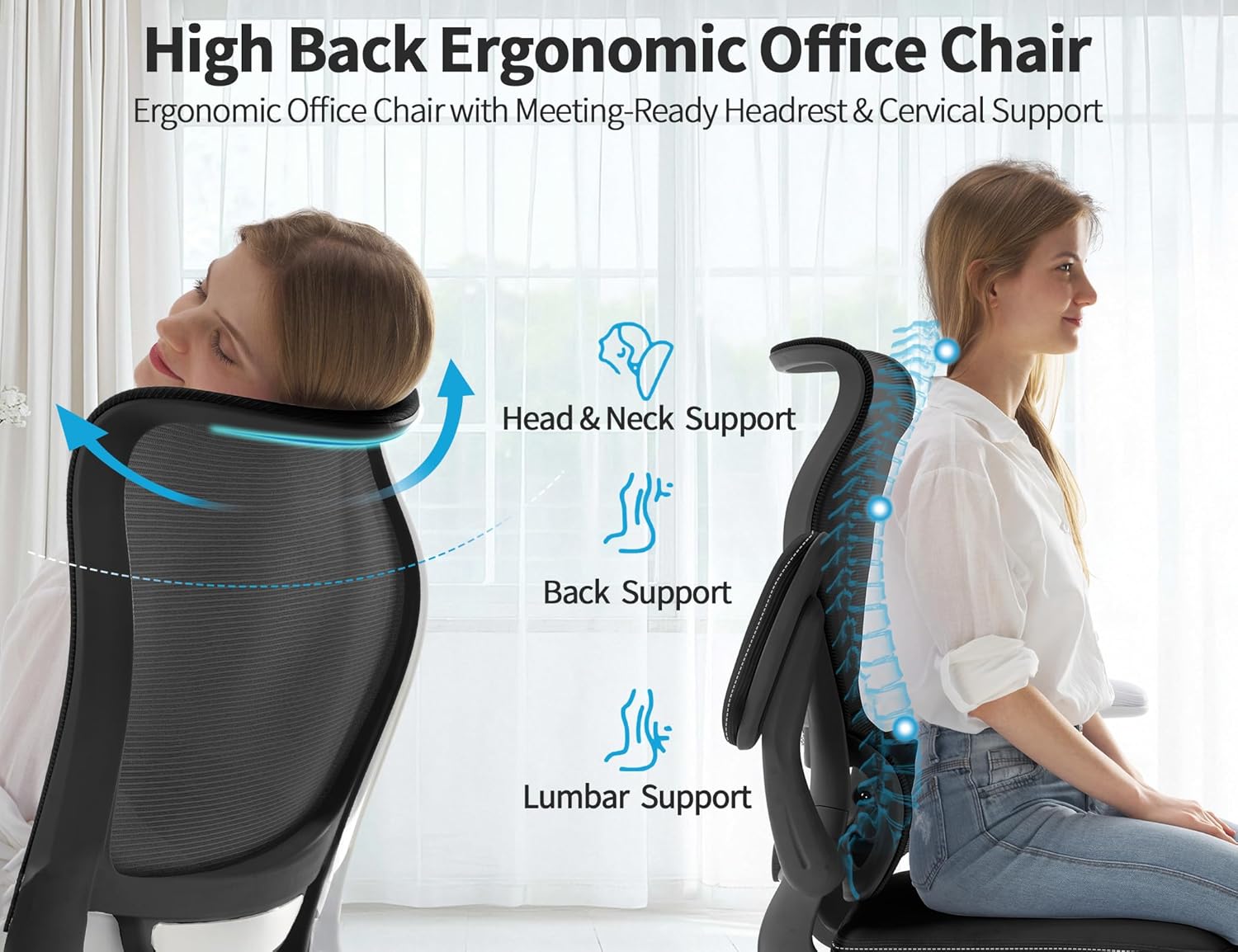 Thumbnail 4 de TRALT Ergonomic Office Chair with S-Curve High Back & Adjustable Lumbar Support (Black)